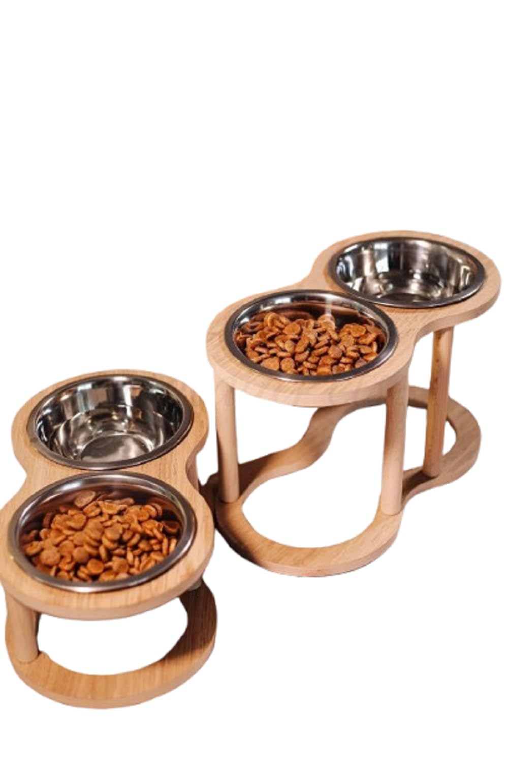 Xsource Premium Elevated Wooden Cat Bowl With Stainless Steel Insert  Raised Pet Feeder Stand For Cats & Small Dogs  AntiVomi