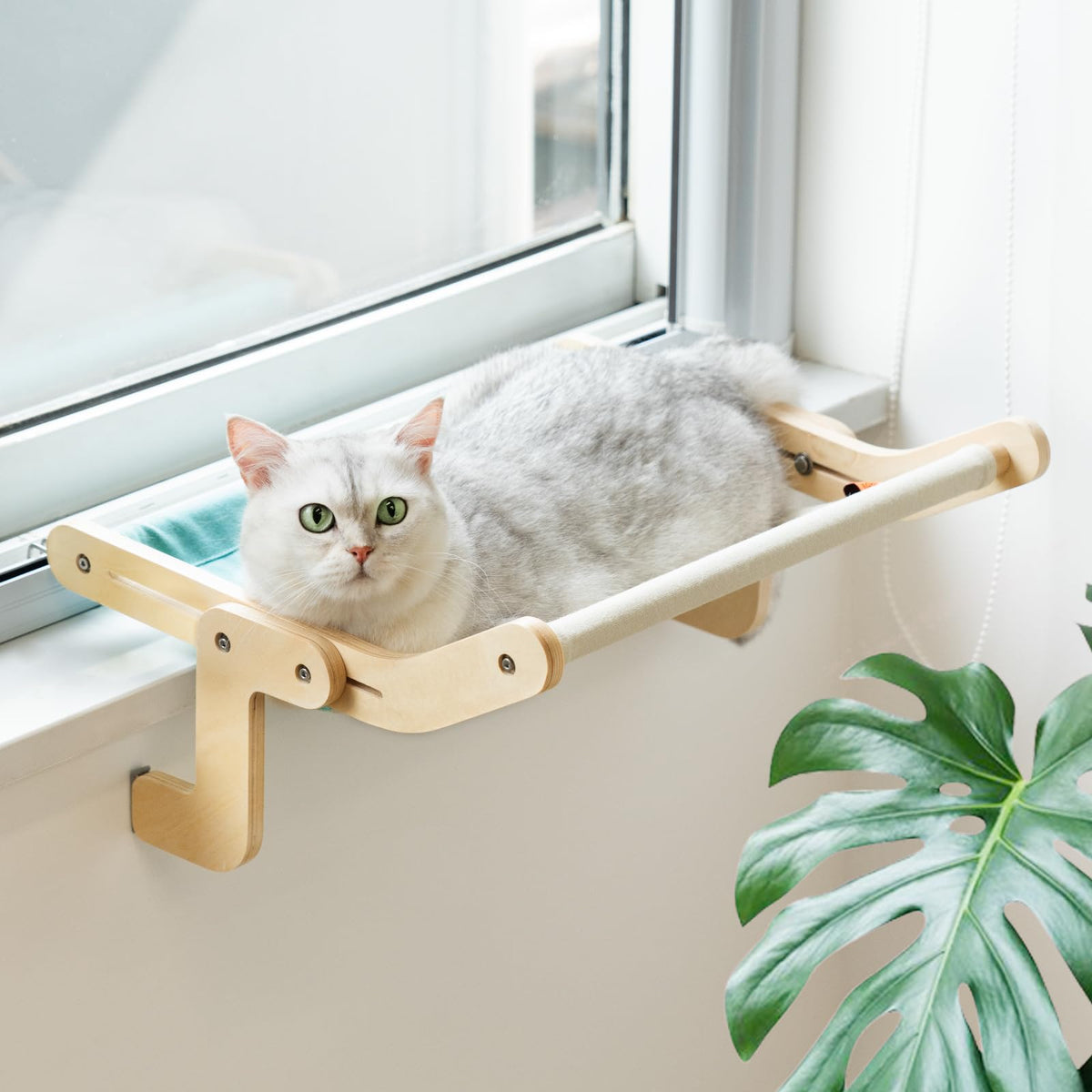 Mewoofun Cat Window Perch Lounge Mount Hammock Window Seat Bed Shelves For Indoor Cats No Drilling No Suction Cup (Orange/Grey)