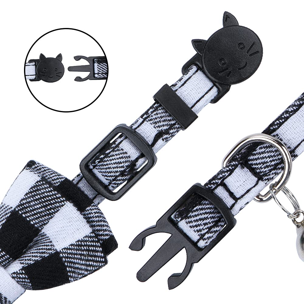 Faleela Cat Collar Bandana Bells Set - 2 Pack Set Cat Collar Breakaway With Cute Bow Tie And Bell, Adjustable From 7.8-10.5 Inch, Soft And Comfortable For Kitty And Some Puppies