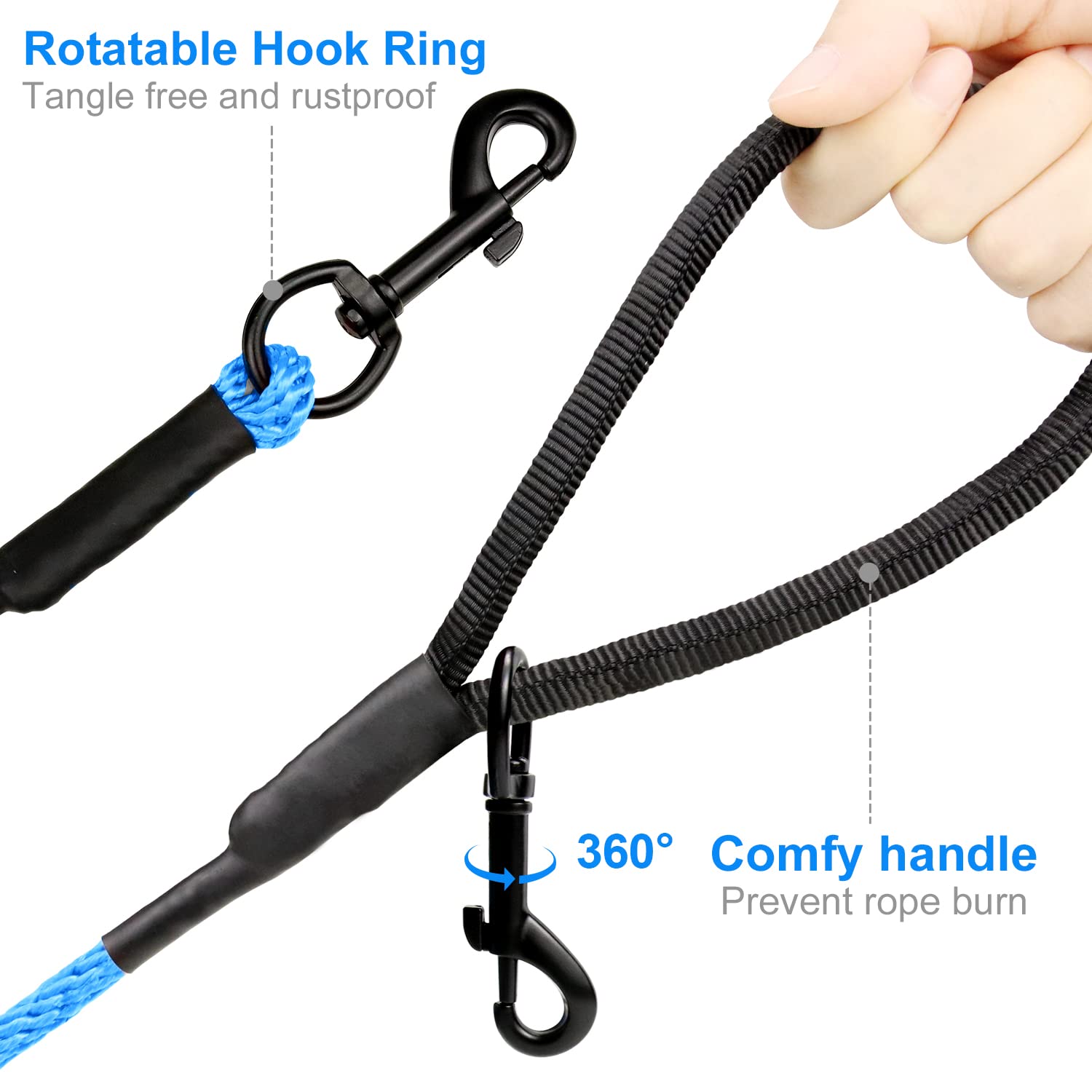 Joytale Long Dog Training Leash, 33 Ft Tie Out Rope Check Cord Dogs Leashes With Padded Handle, Reflective Recall Lead For Puppy And Small Dogs, Blue