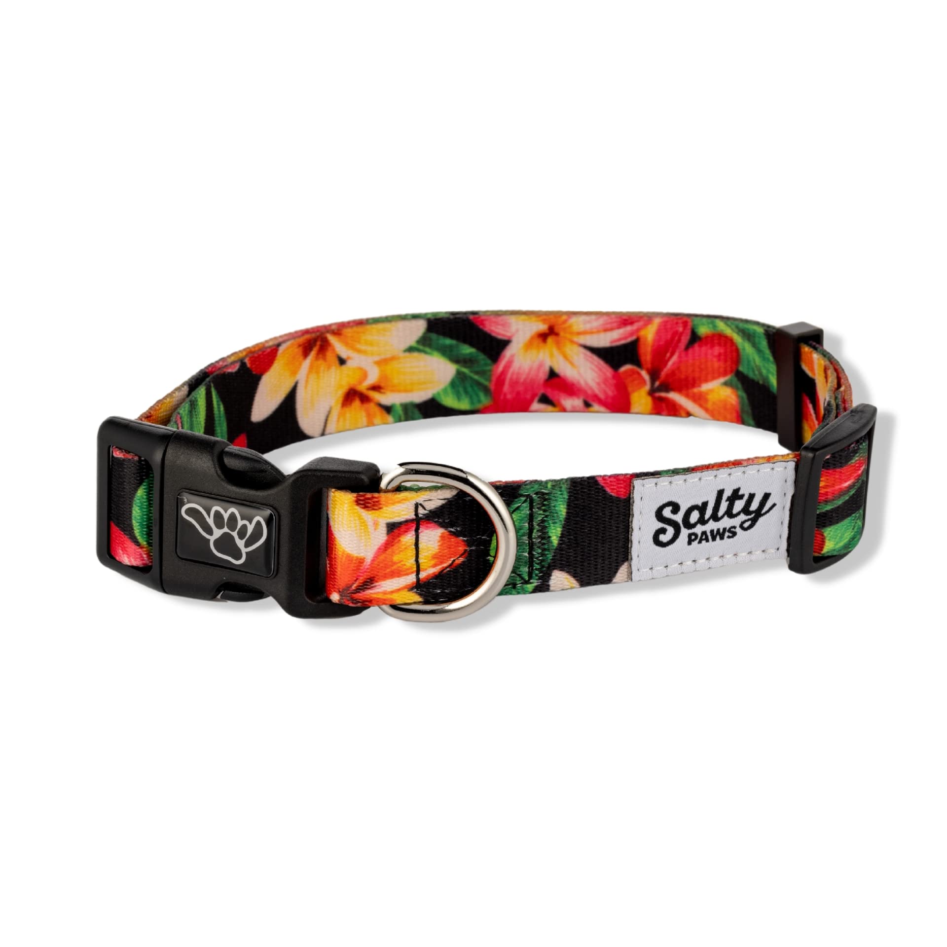 Shaka'S Salty Paws Tropical Black Dog Collar For Beach, Boating, Fishing (Medium Collar Adj. 14-20'' For Dogs 25-50 Lbs, Black F
