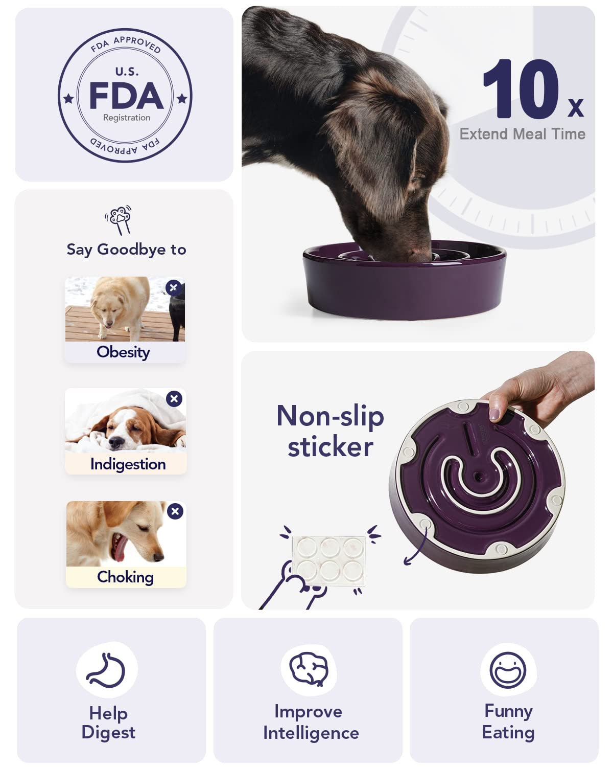 LE TAUCI Slow Feeder Dog Bowls Ceramic, 3 Cups Slow Feeding Dog Bowl Medium Large Breed, Maze Dog Bowl for Fast Eaters, Dog Dish