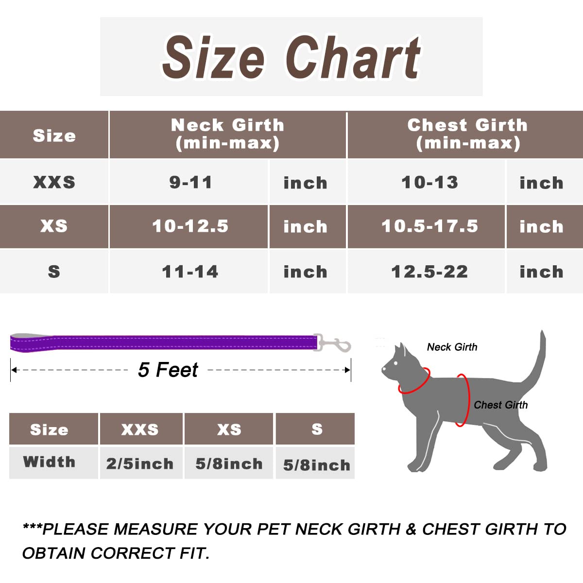 Cat Harness And Leash Set For Walking Escape Proof For Small Large Cat Kitten Harness With Id Tag Pocket (Purple,S)