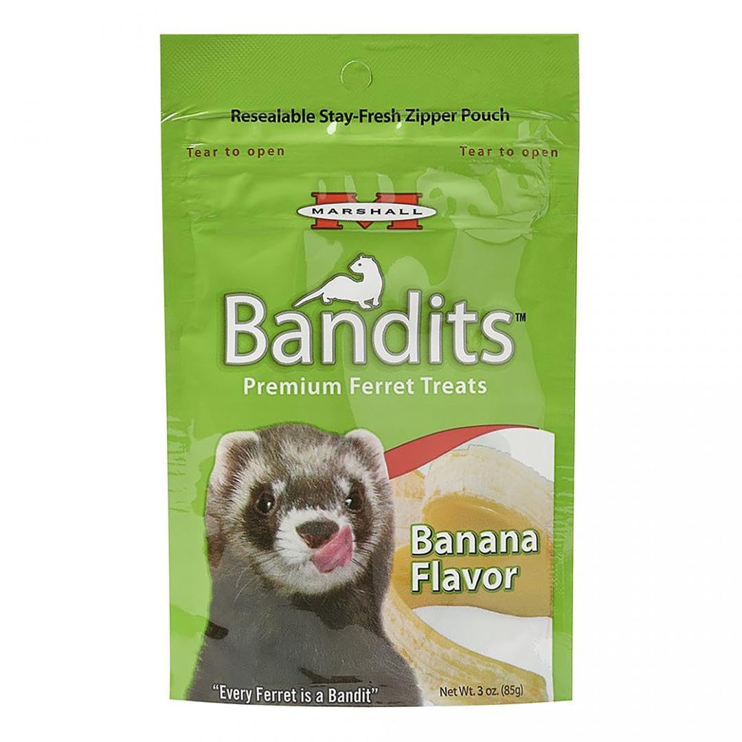 Marshall Pet Products Natural High-Protein Bandit Semi-Moist Chew Treats, With Banana Flavor, For Ferrets, 3 Oz