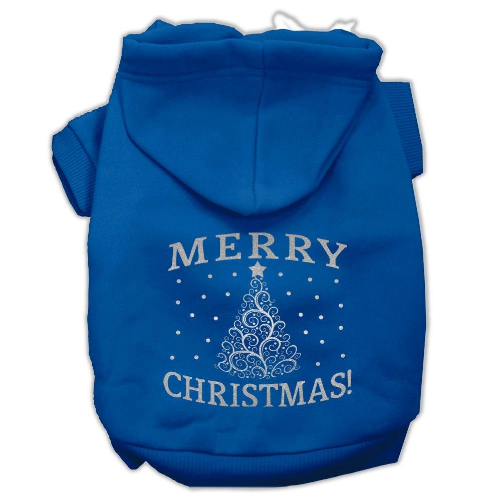 Christmas Pet Dog & Cat Hoodie Screen Printed, 'Shimmer Christmas Tree' Blue Xl (14-20 Lbs.)
