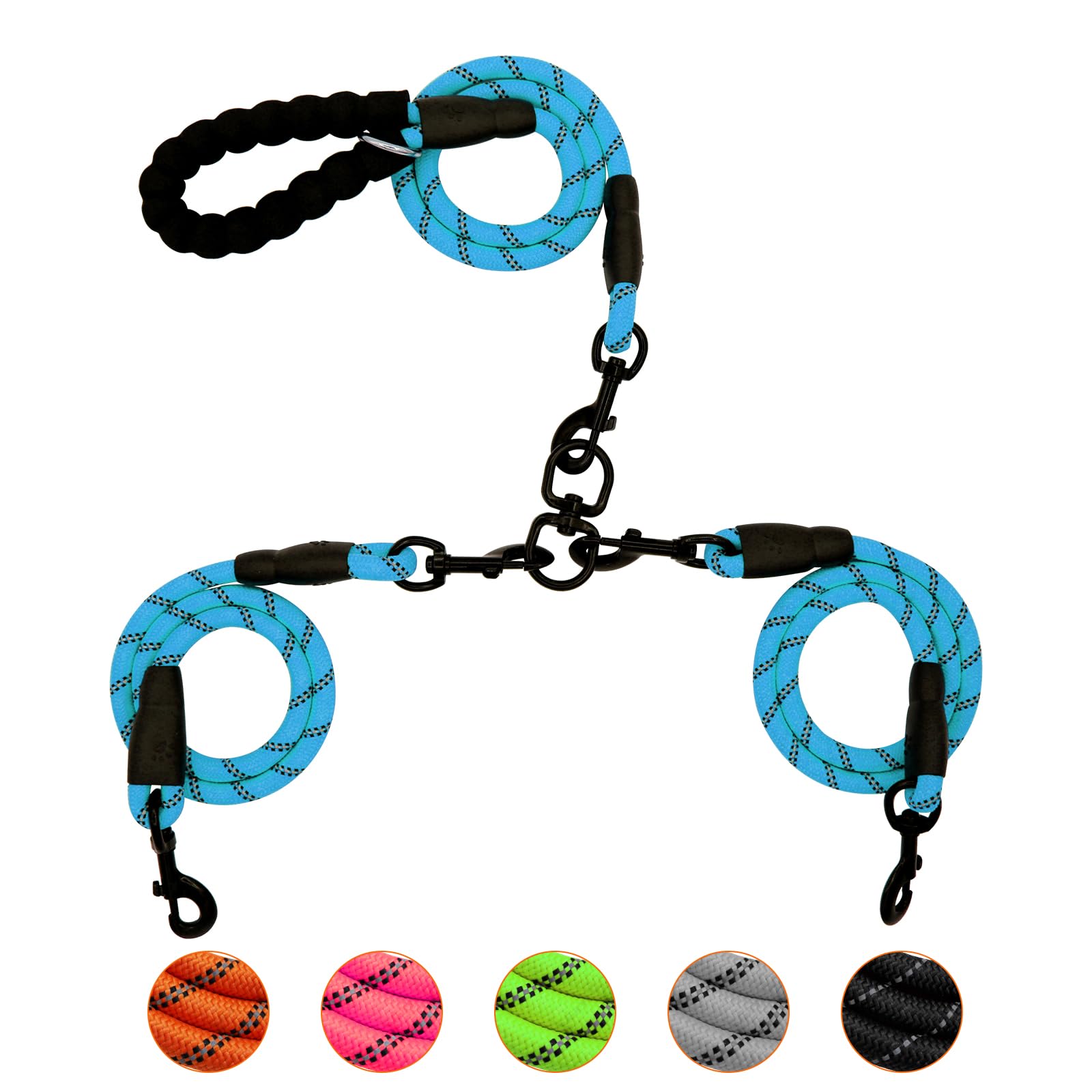 Blue 4-Dog Leash Set - 360 Swivel, No-Tangle, Reflective For Large, Medium, Small Dogs