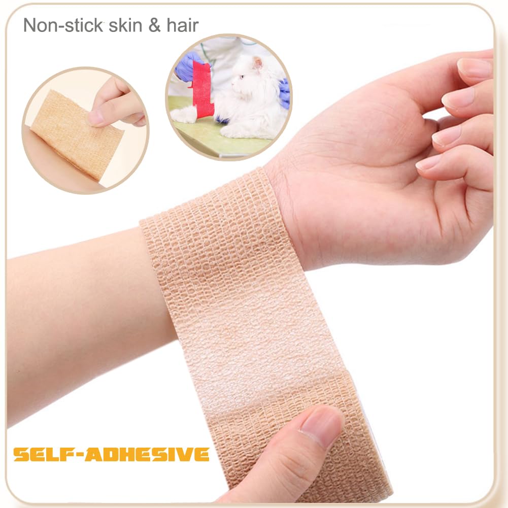 QUMY Self-Adhesive Bandage Wrap 6 Pack, 2 Inch x 5 Yards Cohesive Breathable Non-Woven Vet Tape for Pets, Dog Bandage Shoes, Wou