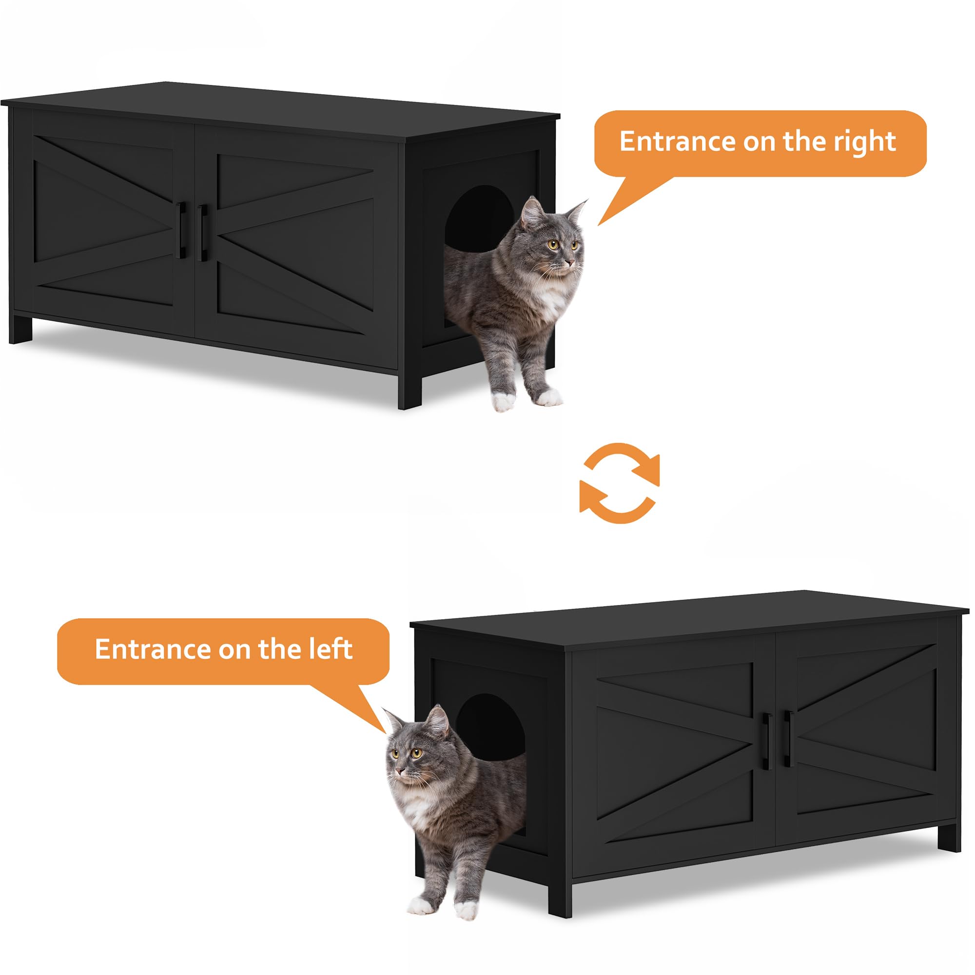 Homhedy 39.4'' L Cat Litter Box Enclosure, Pet House With Barn Door, Wooden Cat Washroom Furniture,Fit Most Of Litter Box, Black