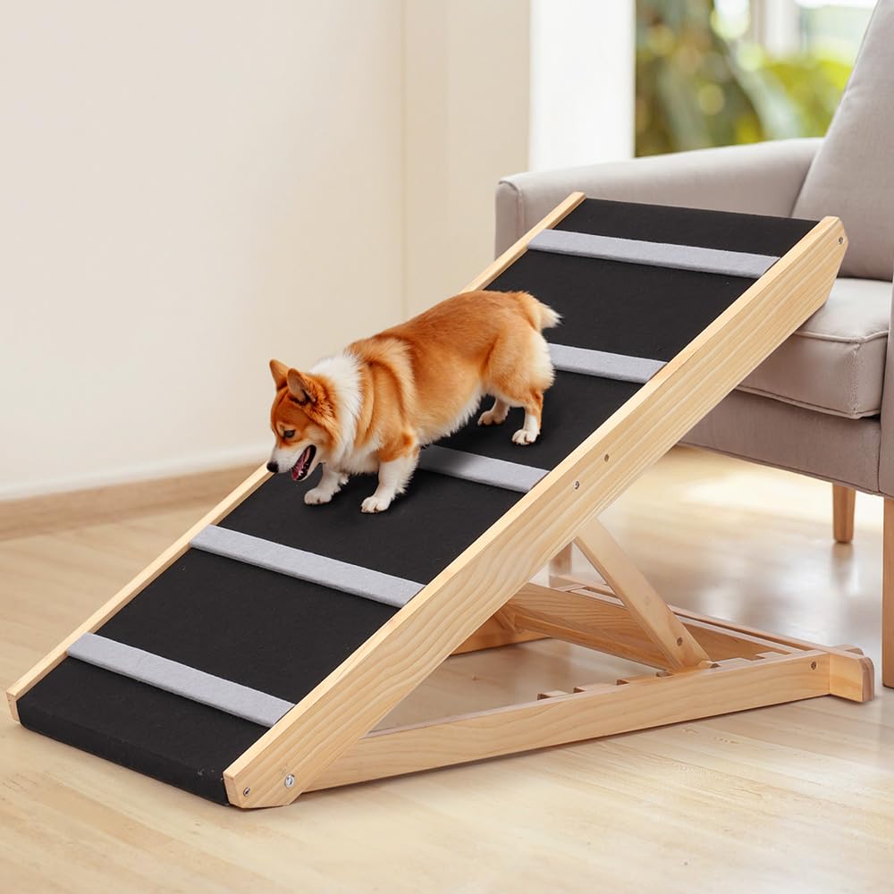 PawGiant Portable Dog Ramp for Bed, 39.4 L x 16.9 W Extra Wide Wooden Pet Ramp for Large Small Dogs, 5 Adjustable Heights from 1