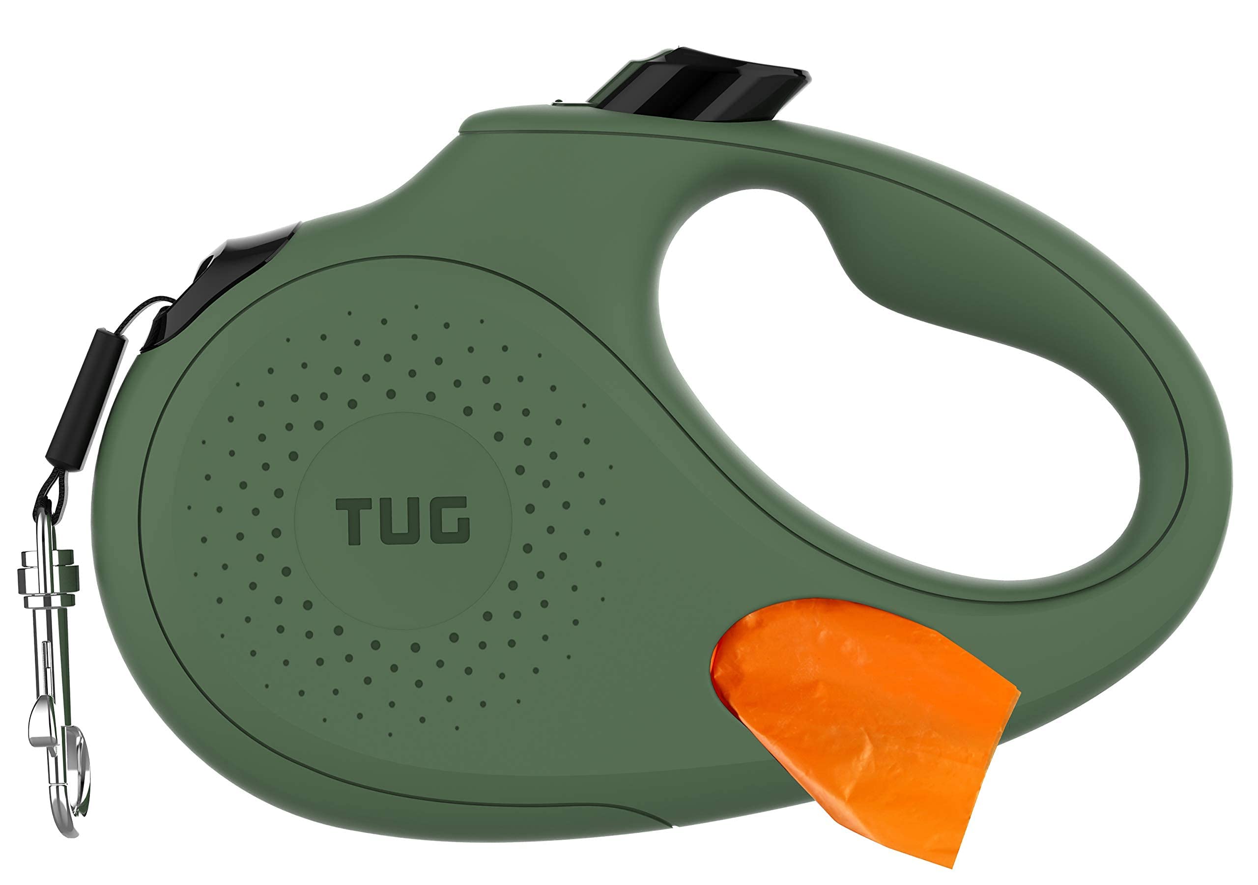 Tug Oval 360 Tangle-Free Retractable Dog Leash With Integrated Waste Bag Dispenser (Small, Green)