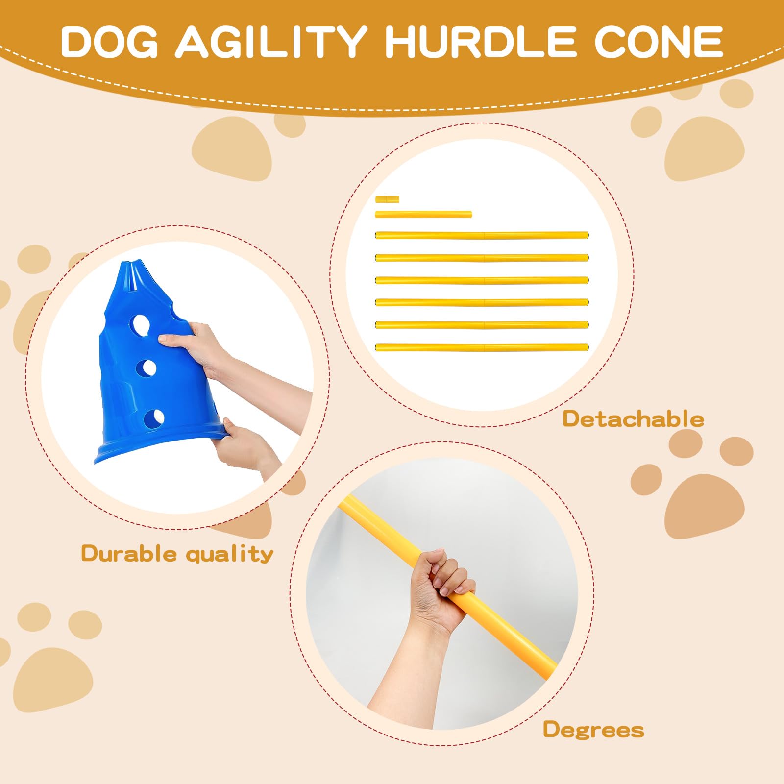 FOTN Dog Agility Hurdle Cone Set Dog Agility Course Backyard Set Include 12 Agility Cones 6 Agility Rods Agility Training Equipm