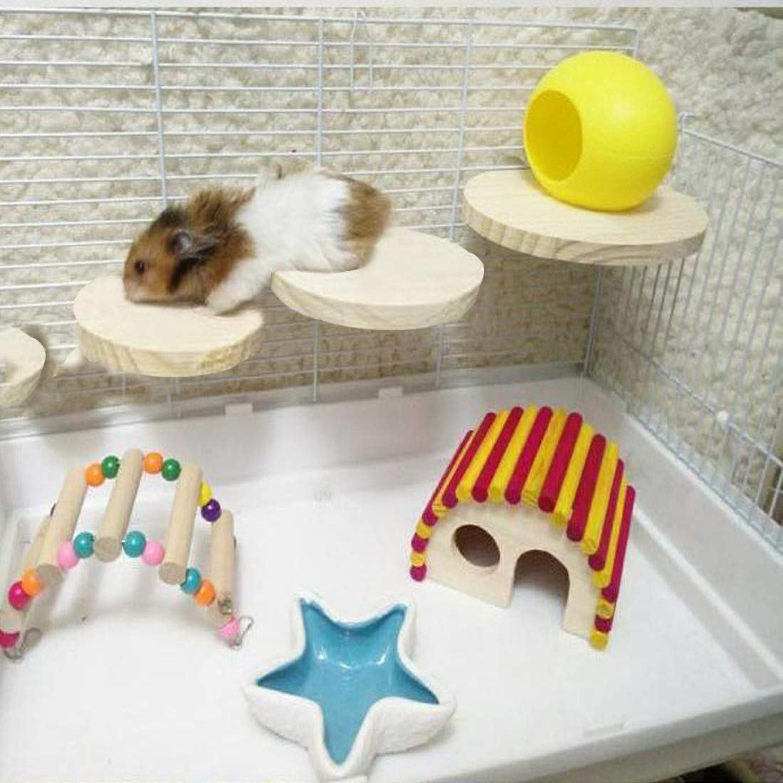 Hamiledyi 4 Pcs Natural Wood Hamster Stand Platform Rat Activity Playground Chinchilla Cage Accessories With Stainless Steel Was
