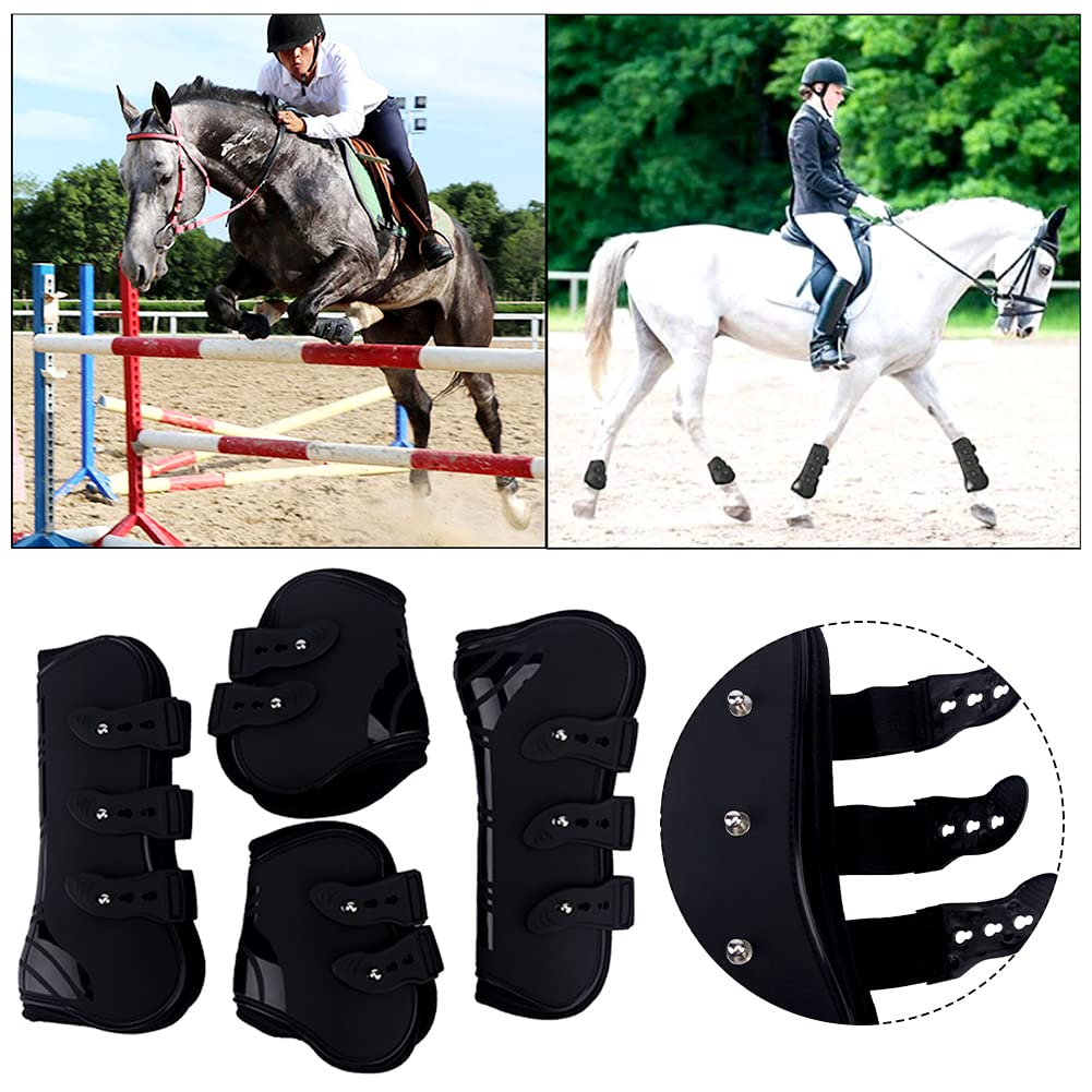 MAYiT Horse Tendon Boots (4 pcs - Front & Hind), PU Shell Tendon Fetlock Brace Guard Boots for Riding Shock Absorbing Jumping Co