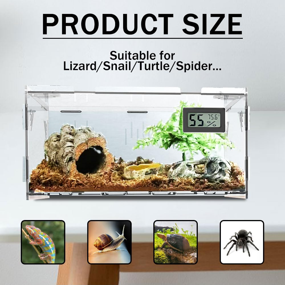Reptile Terrariums, With Temperature Hygrometer, 15.7''X9.9''X7.1''Acrylic Reptile Breeding Box Terrarium Cage Tank For Small Re