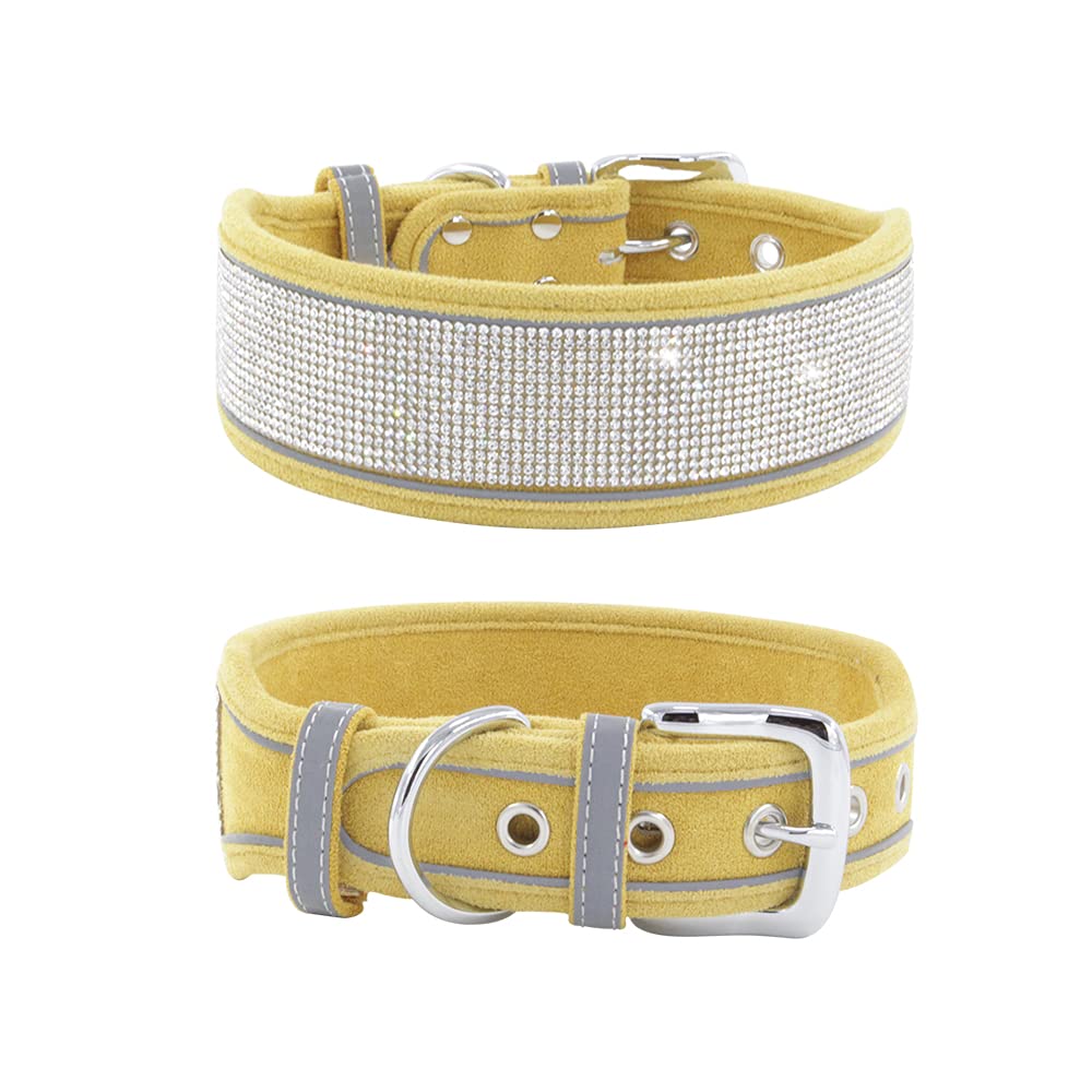 Pimaodog Rhinestone Dog Collar, Dazzling Sparkling Soft Suede Reflective Large Dog Collar Crystal Diamond Collar For Medium & La