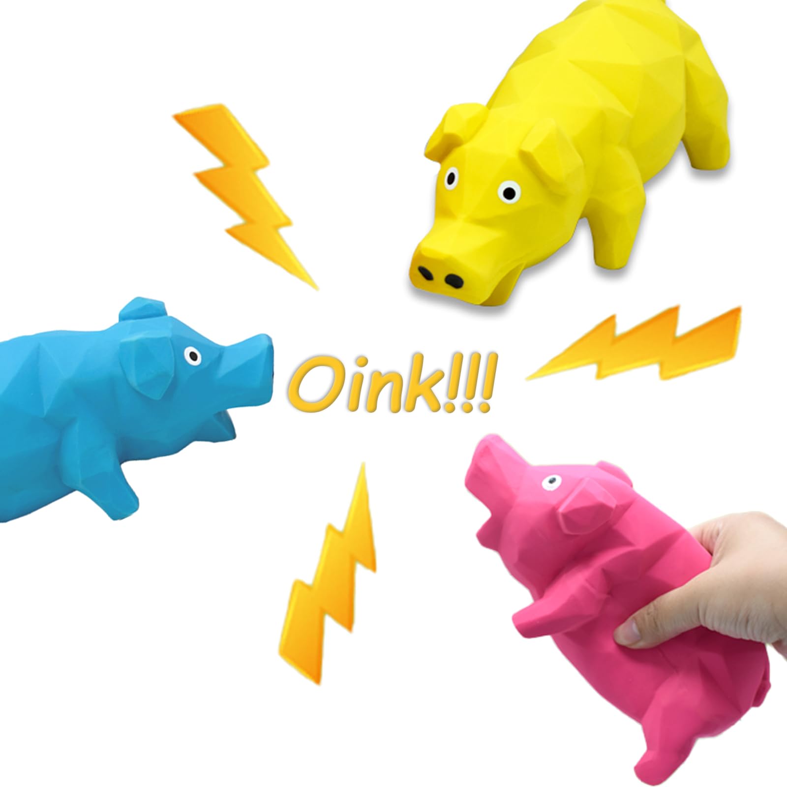 HCHYEY Pig Dog Toy, 3 PCS Squeaky Pig Dog Toy, Interactive Pig Dog Chew Toy That Oinks - Diamond-Shaped Rubber Dog Squeaky Toys,