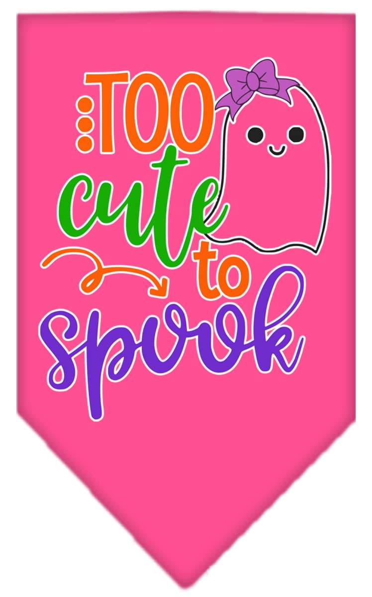 Halloween Pet and Dog Bandana Screen Printed, &quot;Too Cute To Spook - Girly Ghost&quot; Bright Pink Large