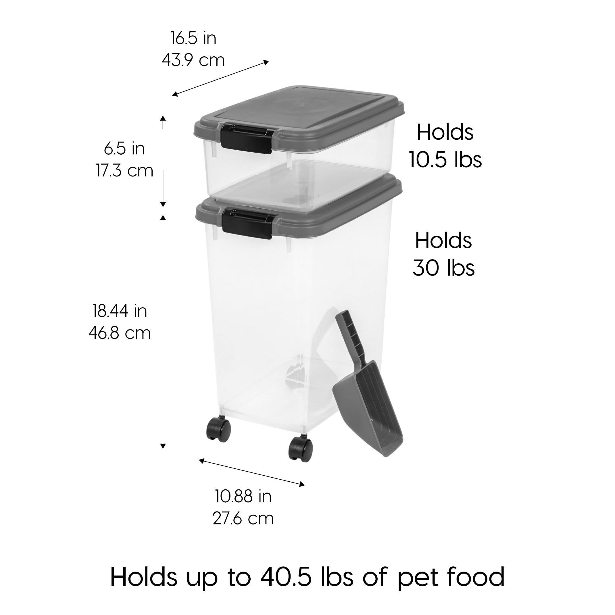 IRIS USA Dog Food Storage Container, 30 lbs & 11 lbs Combo, Cat Food Storage Container, Dog Treat Container, Airtight, Stackable