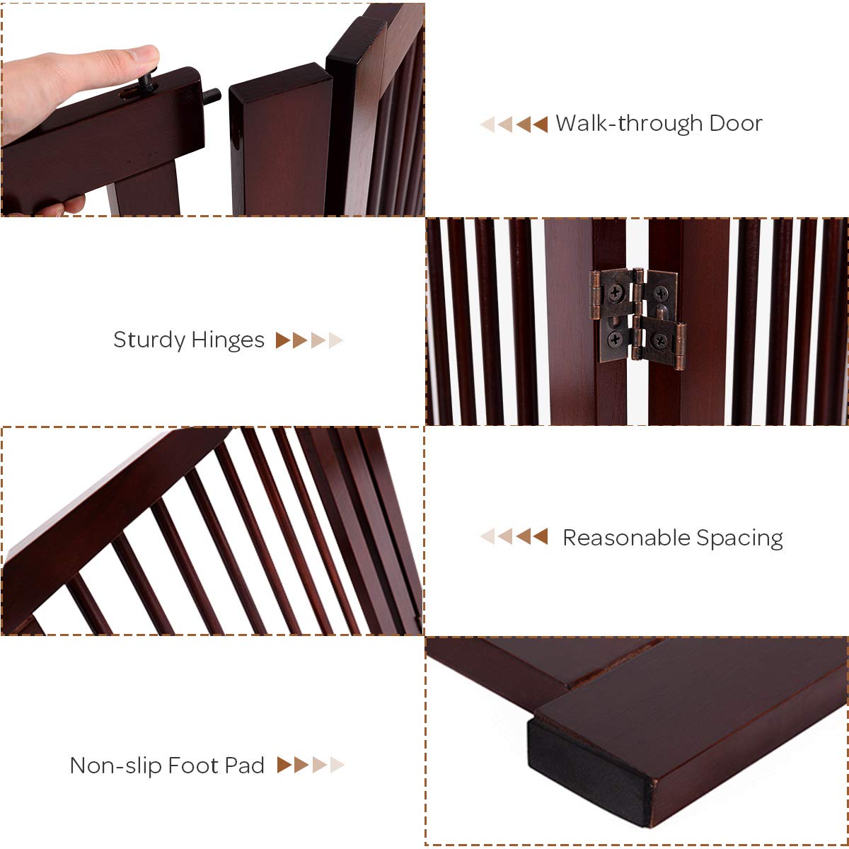 Petsite Pet Gate With Walk Through Door, 4 Panel Pet Fence Indoor, 80 Inches Extra Wide Freestanding Dog Gates For House, Stairs, Doorways