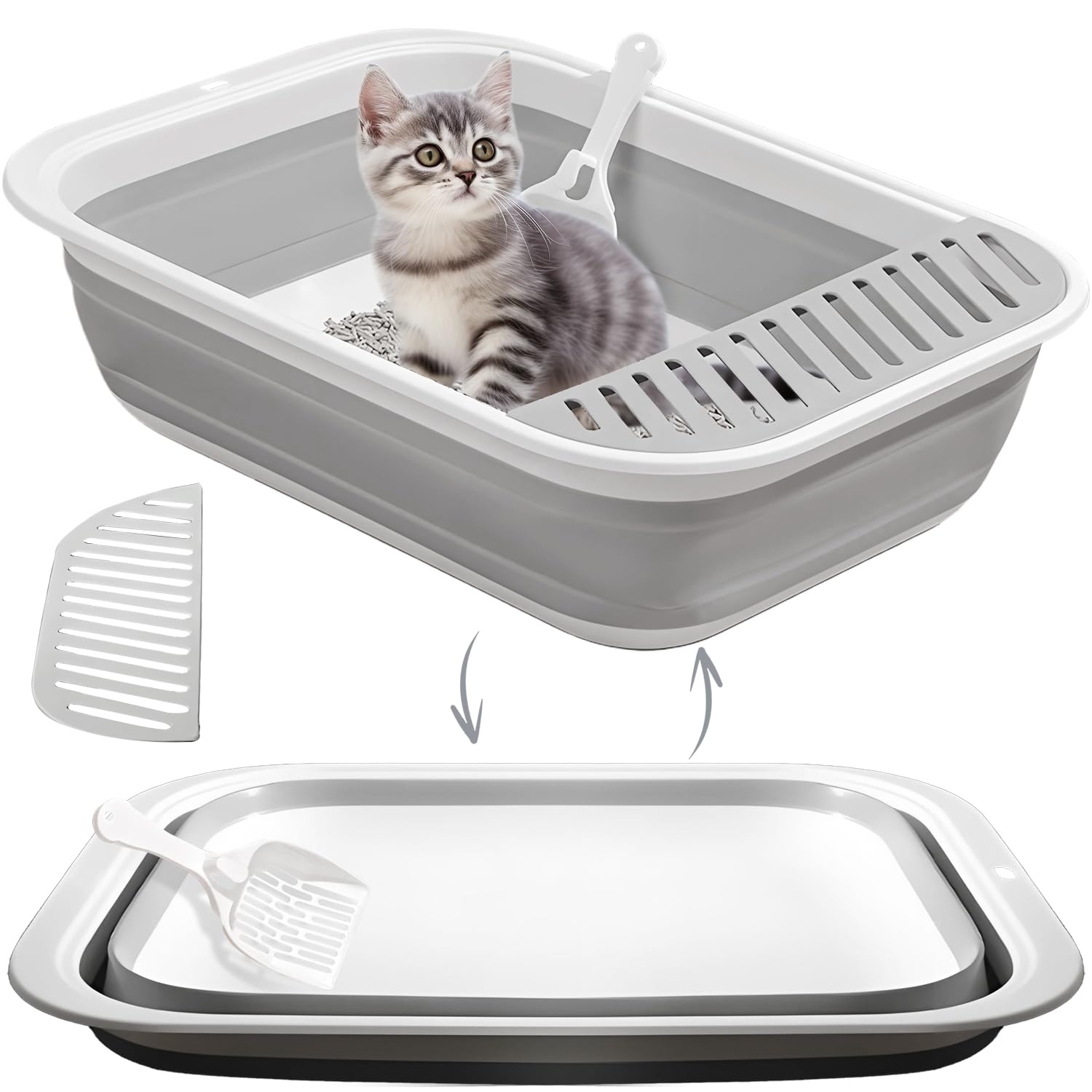 Small Litter Box For Kittens, Open Potty Pan Cat Toilet Portable Cats Litter Box Travel Litter Easy To Clean And Assemble 17.7''