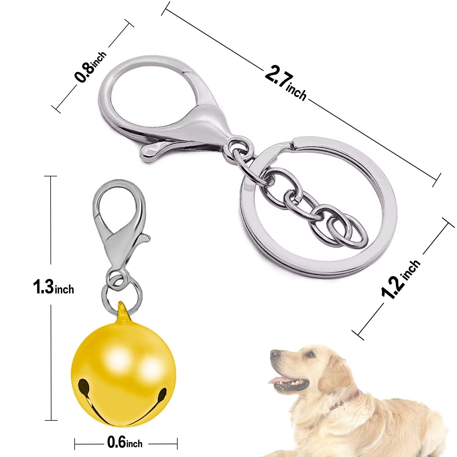 Aoche Pet Bells For Dog Cat Collar 6 Pack,Charm Pet Pendant Accessories With1 Pack Stainless Steel Keychain