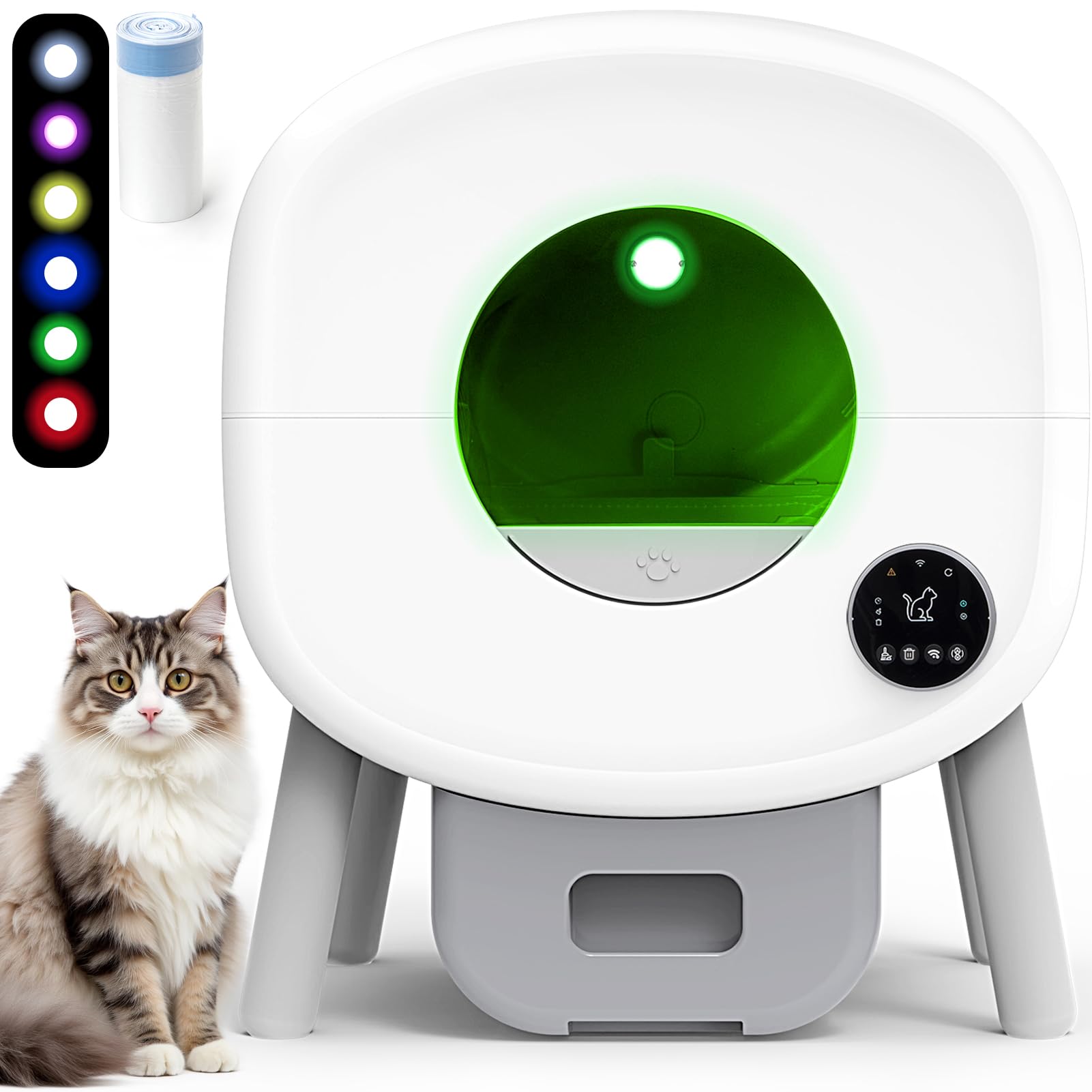 Self Cleaning Cat Litter Box: Extra Large Automatic Litter Box For Multiple Cats, Odor-Free, Smart App Control, Ambient Light Wi