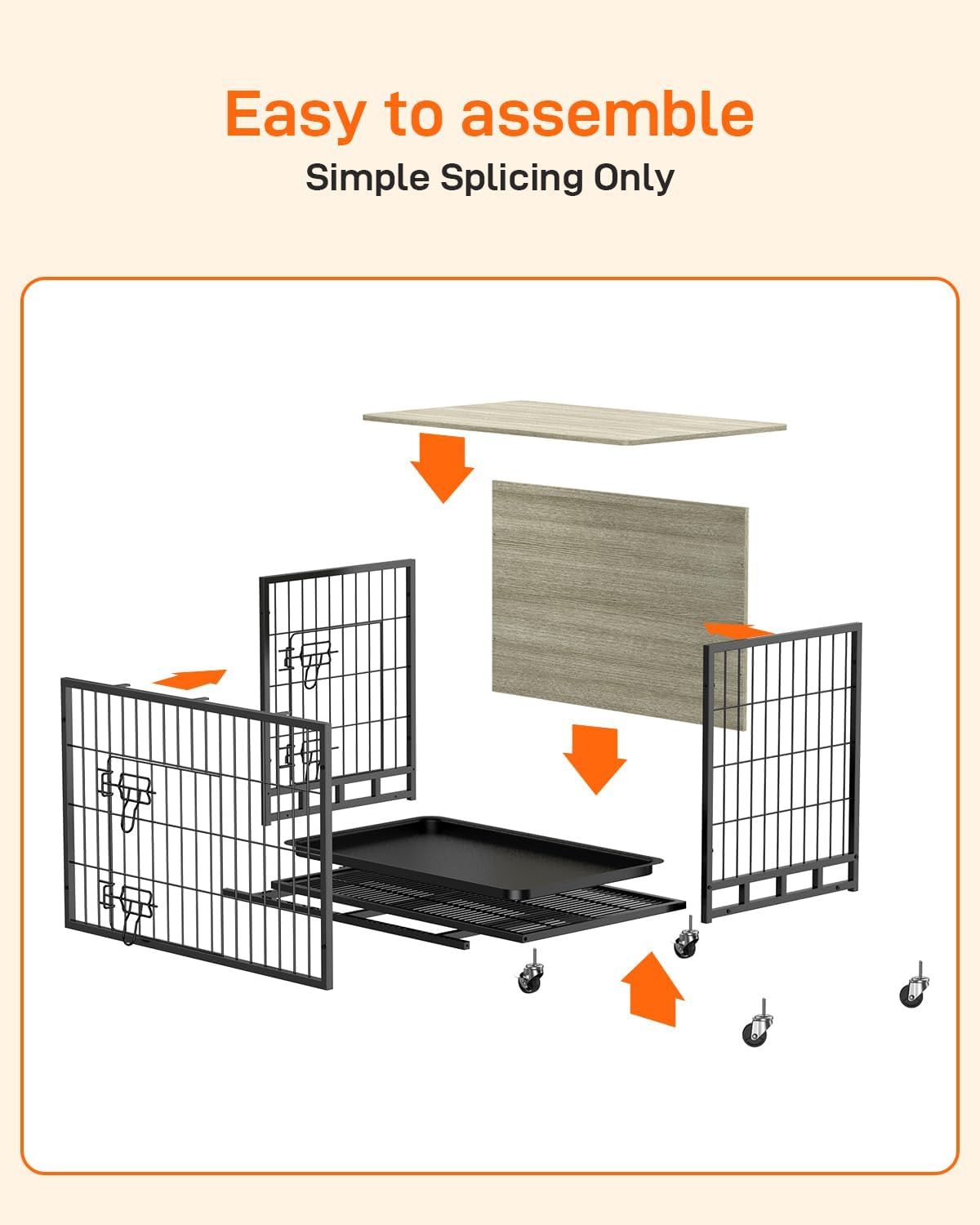 Dog Crate Furniture, 38 Dog Kennel End Table, Wooden Dog Cage with Wheels & Double Doors, Dog Crate Indoor Dog House for Large M