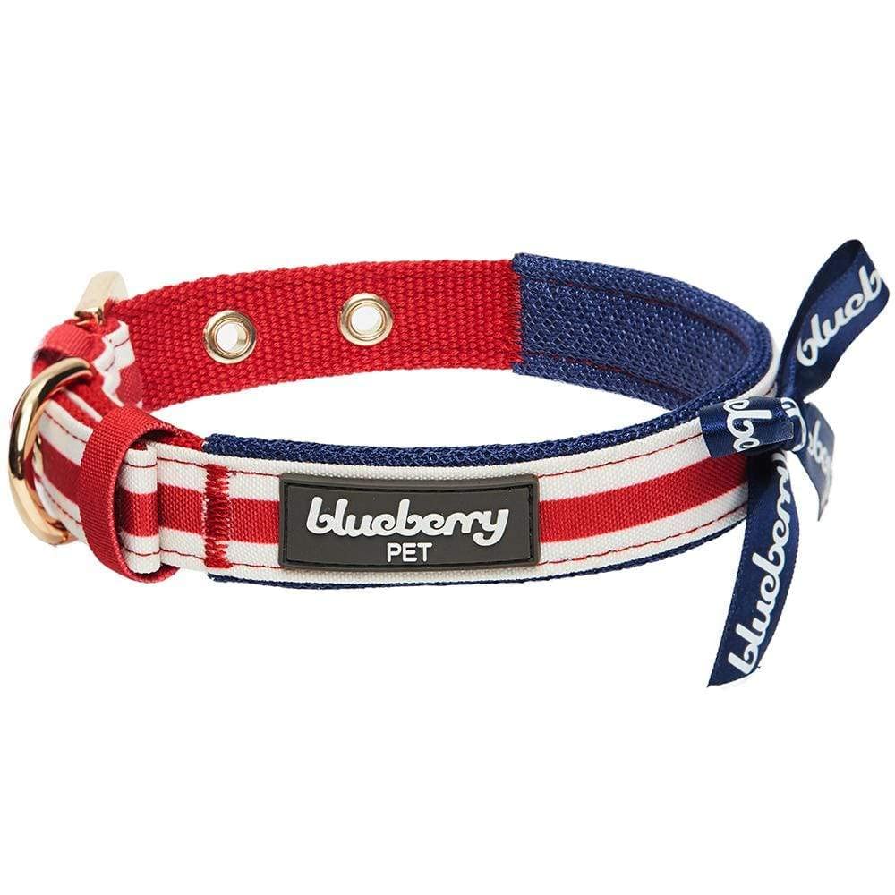 Blueberry Pet 4 Patterns Bon Voyage Sea Lover Adjustable Dog Collar In Horizontal Red Stripes, Neck 13-16.5'', For Medium Breed