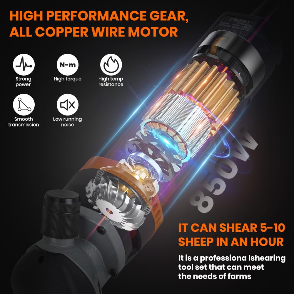 Uilfhx Sheep Shears Electric 850W Professional Heavy Duty Shearing Clipper With 6 Speed, For Shaving Fur Wool In Sheep, Goat, Ca