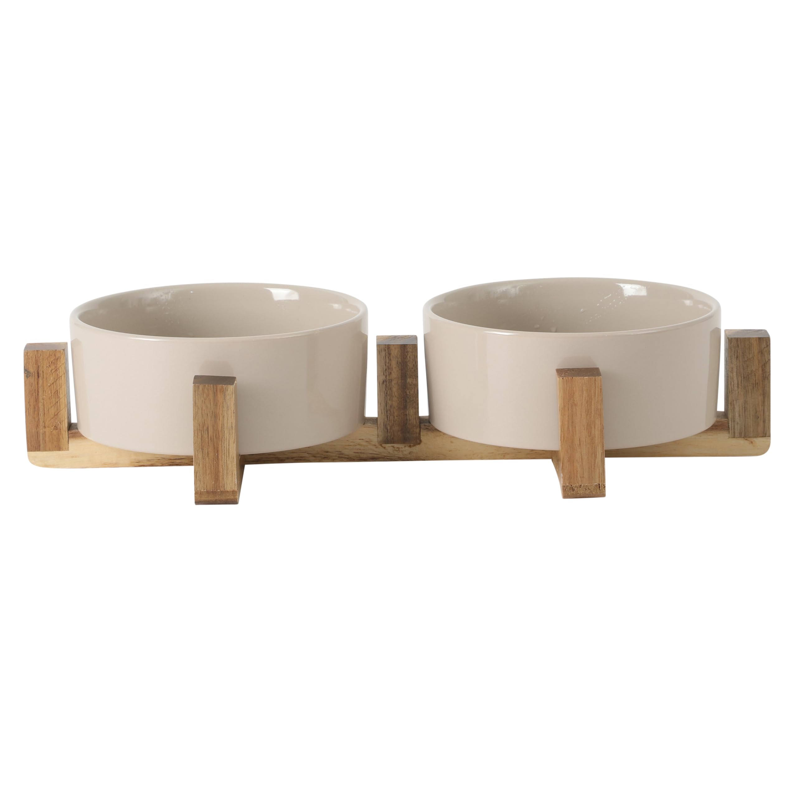 Gibson Home Zoomie Bites Ceramic Dog and Cat Bowl with Acacia Wood Stand Non-Slip Matte Glaze Weighted Food Water Set for Cats &