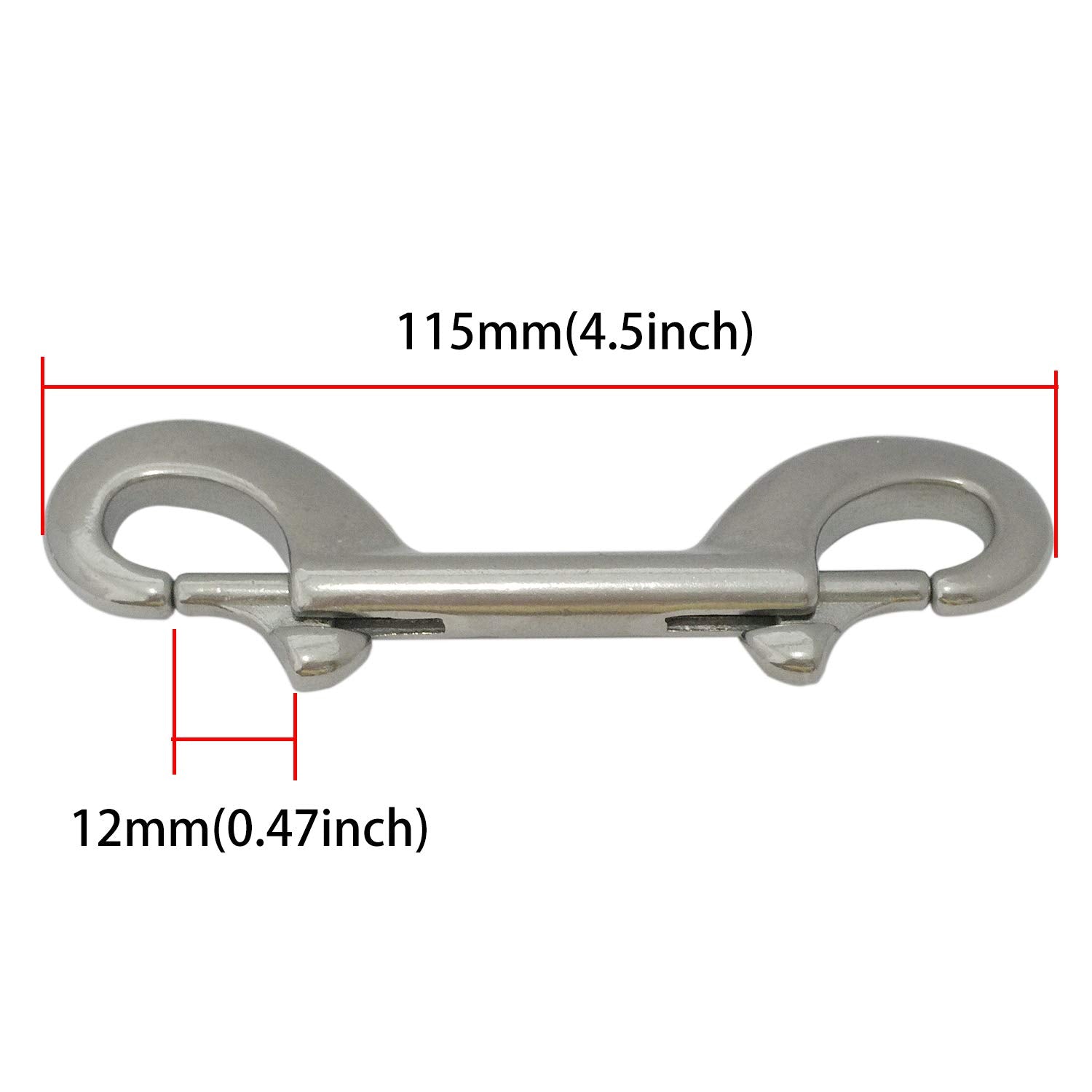 Pair Of 316 Ss Marine Grade 4-1/2''(115Mm) Double Ended Bolt Snap Hook Double End Snap Trigger Chain Diving Clips For Water Bucket/Dog Leash/Pet Feed Bucket/Pet Hammock (Silver)