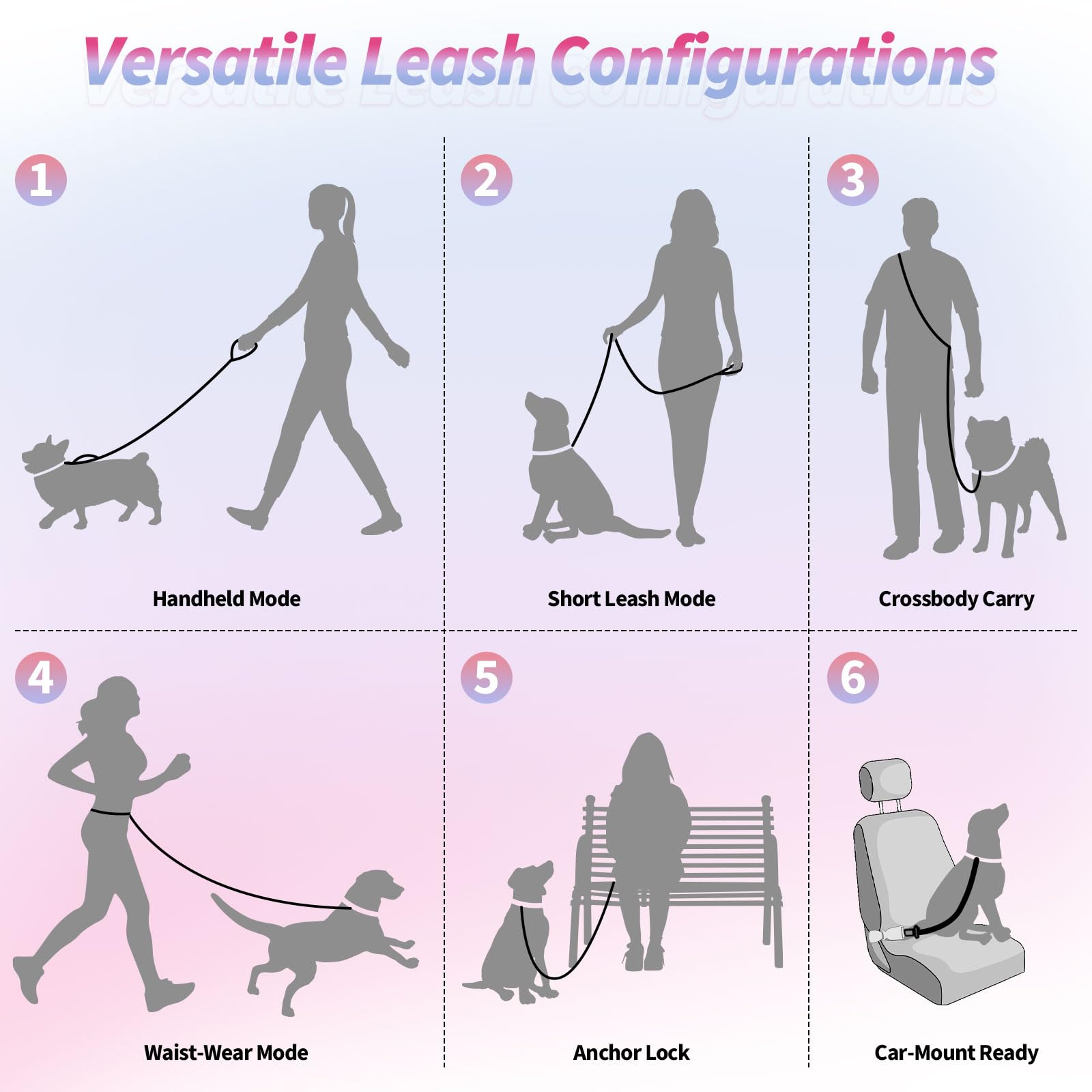 Mlohasing Heavy Duty Hands Free Dog Leash (Pink-Purple)