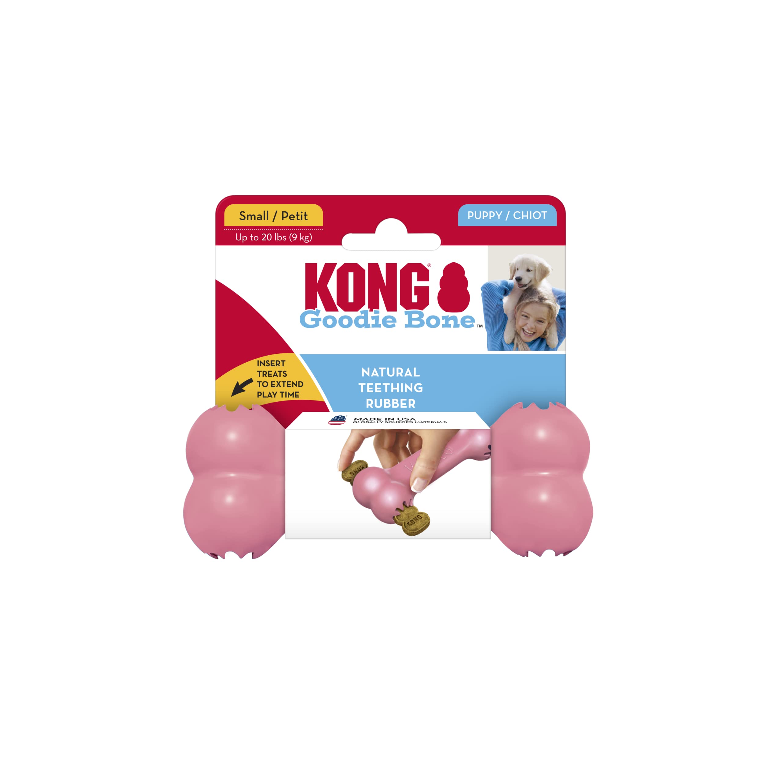 Kong Puppy Goodie Bone - Stuffable Dog Toy For Small Puppy - Natural Rubber Chew Toy For Puppies - Small Dog Toy For Teething Puppies - For Small Puppies - Pink