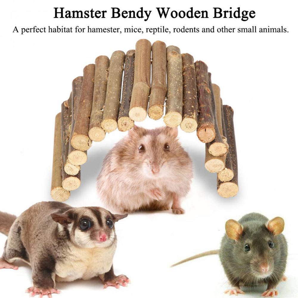 Pinvnby Hamster Toys, Wooden Hamster Ladder Bridge Tunnel Hide, Hamster Cage Accessories For Chinchillas Guinea Pigs Hamster Mouse Rat Ferre, Rodents Natural Hideout For Small Animals (2Pack)