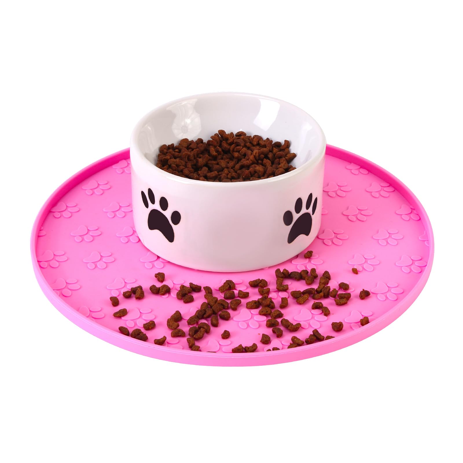 Silicone Pet Food Mat - Waterproof Dog Food Bowl Mat Cat Feeding Mat Thicker Pet Placemat Eating Mat with High Lip to Prevent Sp