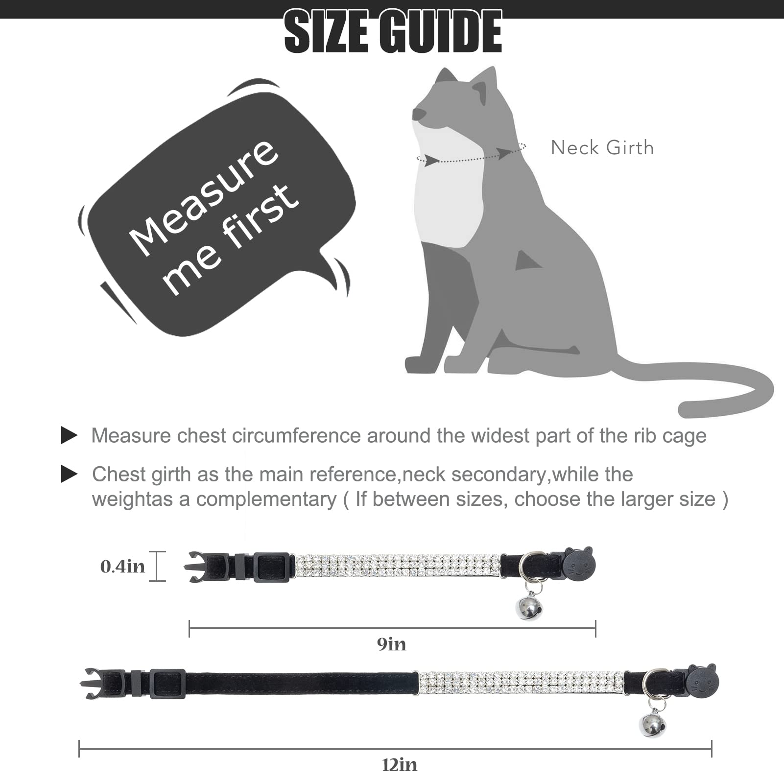 Expawlorer Cat Collar Breakaway With Bells - 2 Pack Rhinestones Bling Diamante Collars - Soft Velvet Safe Adjustable Shing Colla