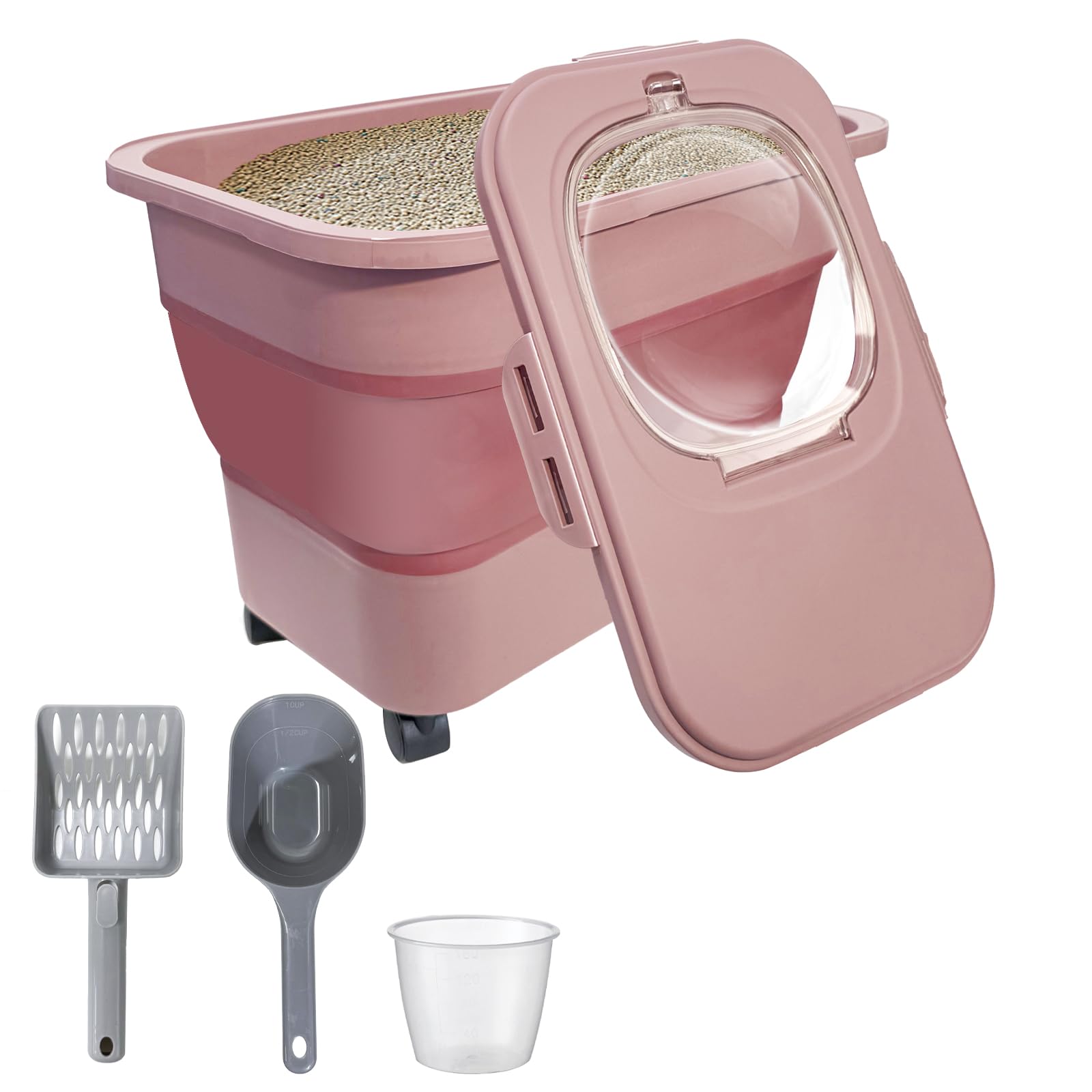 Secoat Collapsible Cat Litter Storage Container With Rolling Casters,20 Lbs Cat Litter Storage With Wheels,Airtight Lids,Cat Lit