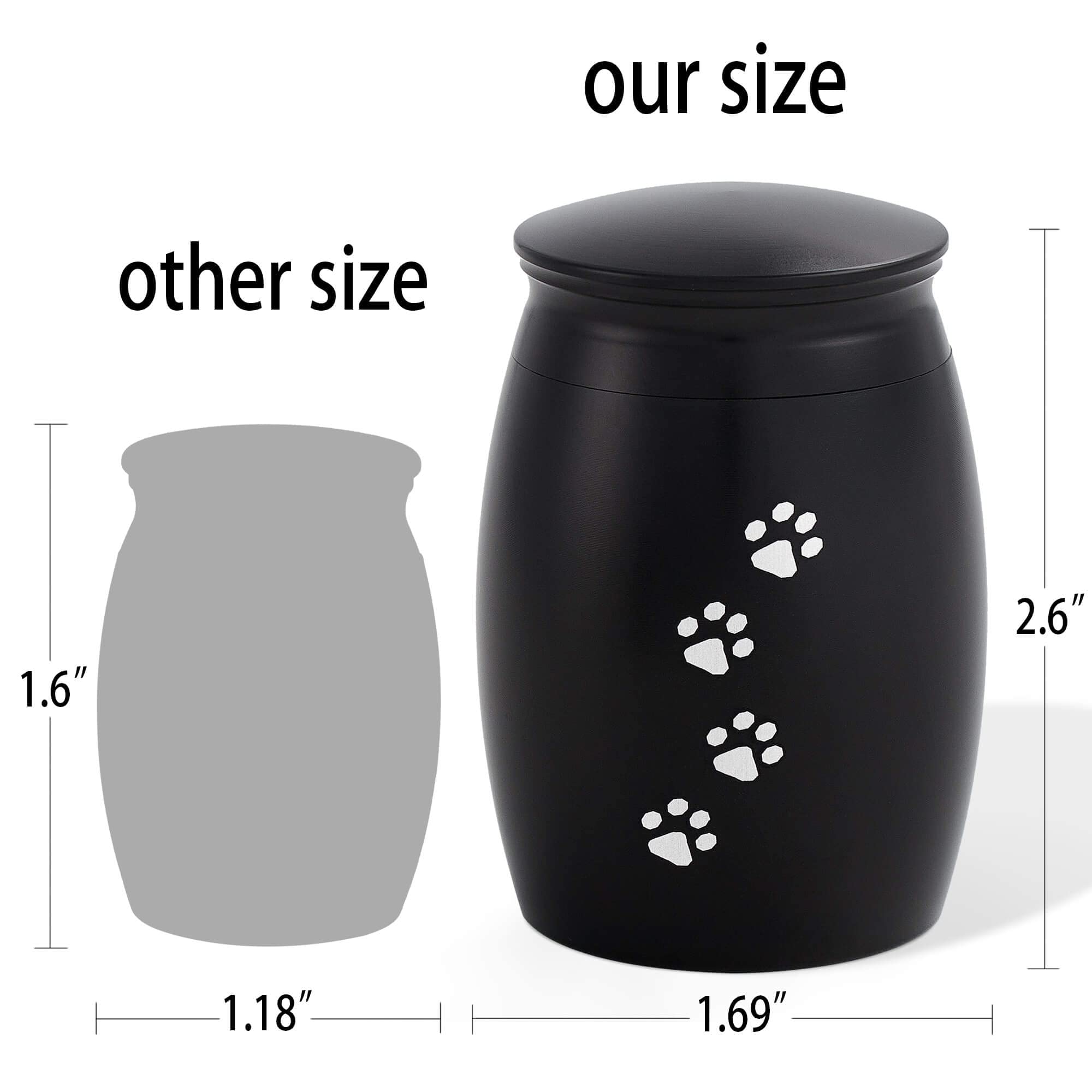 Lines Arte 2.67 Inches Small Cremation Urns For Dog Or Cats Ashes,Mini Black Pet Ashes Keepsake With Paw Print