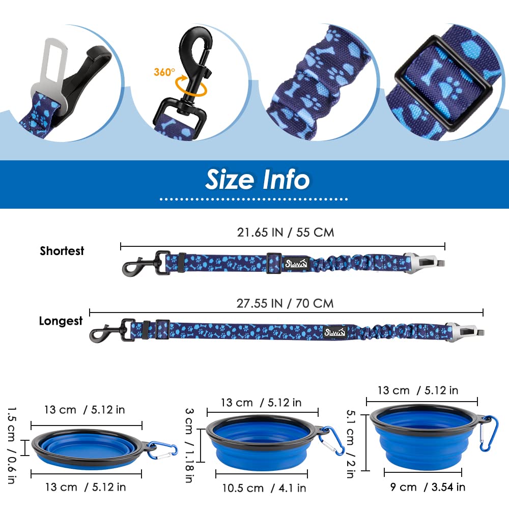 Lukovee Dog Seatbelt Leash For Cars, 2 Pack Pet Safety Car Seat Belt With Adjustable Buckle & Reflective Bungee, Connect Dog Harness In Vehicle Car Dogs Restraint Travel Daily Use (Blue Paw)