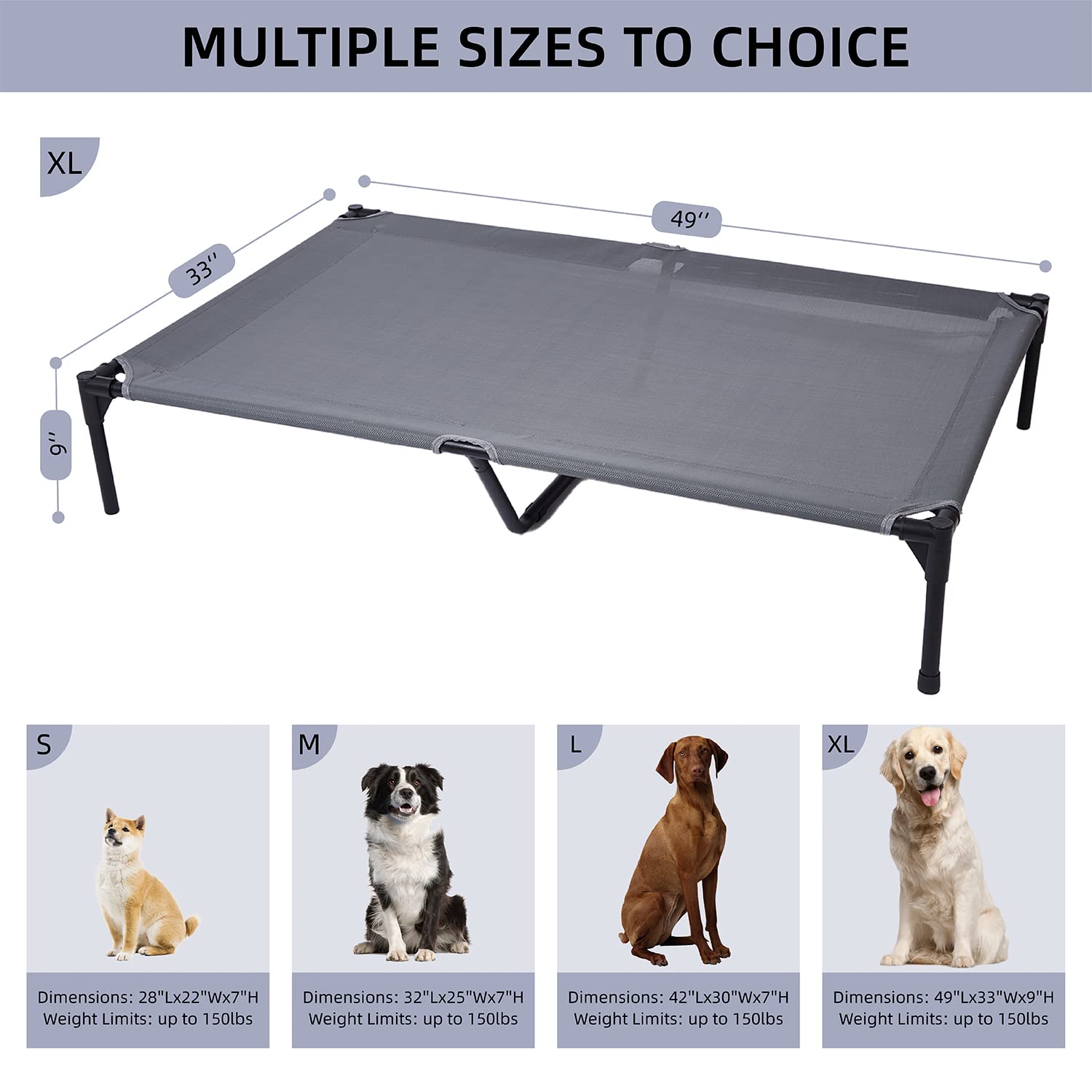 Pettycare Elevated Outdoor Dog Bed - Dog Cots For Large Dogs Xl, Heavy Duty Raised Cot Waterproof, Cooling Pets Bed With Washabl
