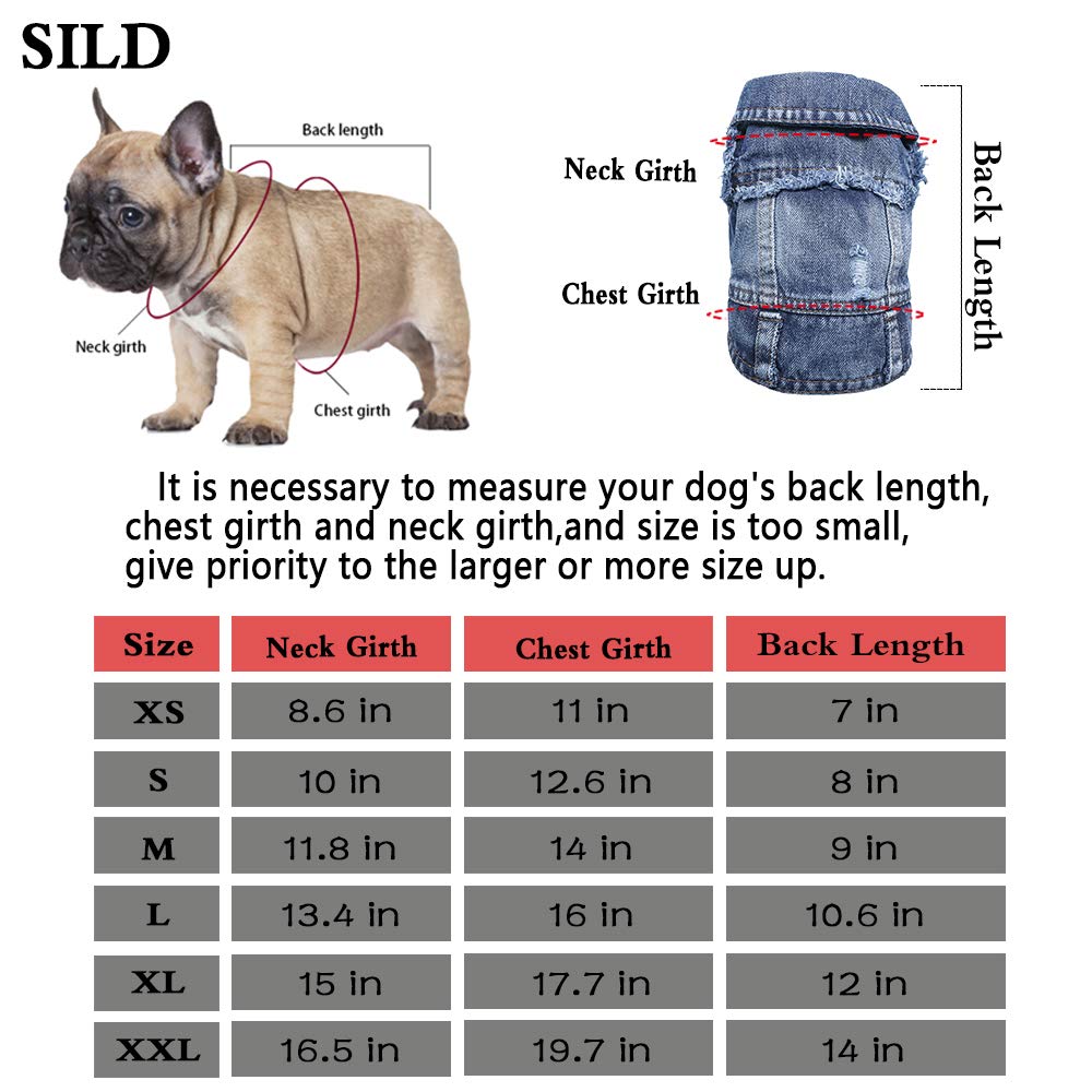 Sild Pet Clothes Dog Jeans Jacket Cool Blue Denim Coat Small Medium Dogs Lapel Vests Classic Hoodies Puppy Blue Vintage Washed Clothes (L, Blue D)