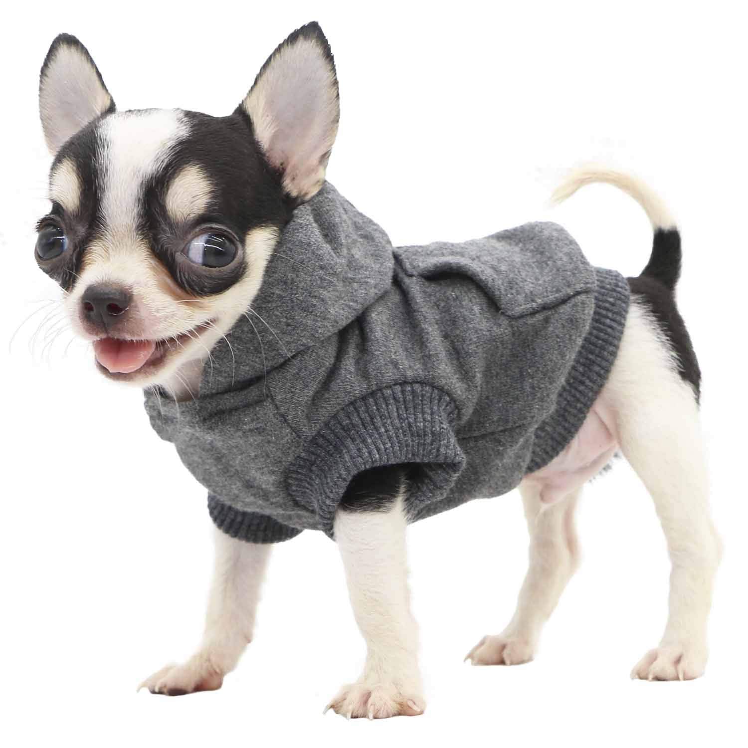 Lophipets Dog Cotton Hoodies Sweatshirts For Small Dogs Chihuahua Puppy Clothes Cold Weather Coat-Charcoal/Xs
