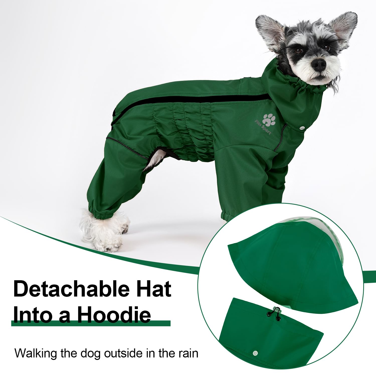 Pina Dog Raincoat & Jacket With Hood & Leash Hole, Lightweight Dog Poncho With Reflective Strap & Pocket For Wet Weather, Full W