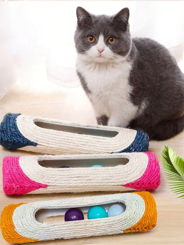 Unleashed India Rattle Scratch Board Roller Cat Toys With 3 Ball Inside, For Improve CatS Intelligence & Relieve Loneliness Exe