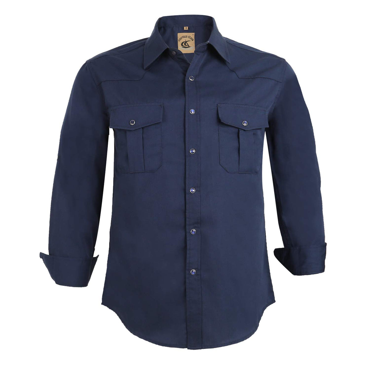 Coevals Club Mens Western Cowboy Long Sleeve Pearl Snap Casual Soild Work Shirts (Navy 6 2Xl)