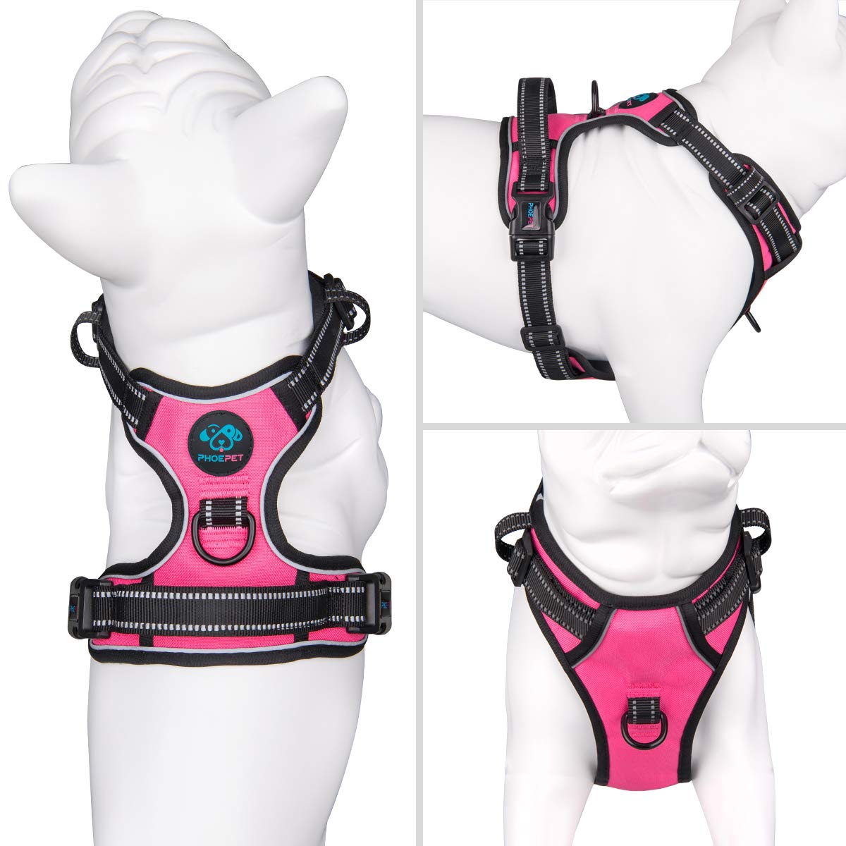 Phoepet No Pull Dog Harnesses For Small Puppies Reflective Adjustable Front Clip Vest With 2 Metal Leash Attachment Hooks Soft Handle(Xs, Pink)