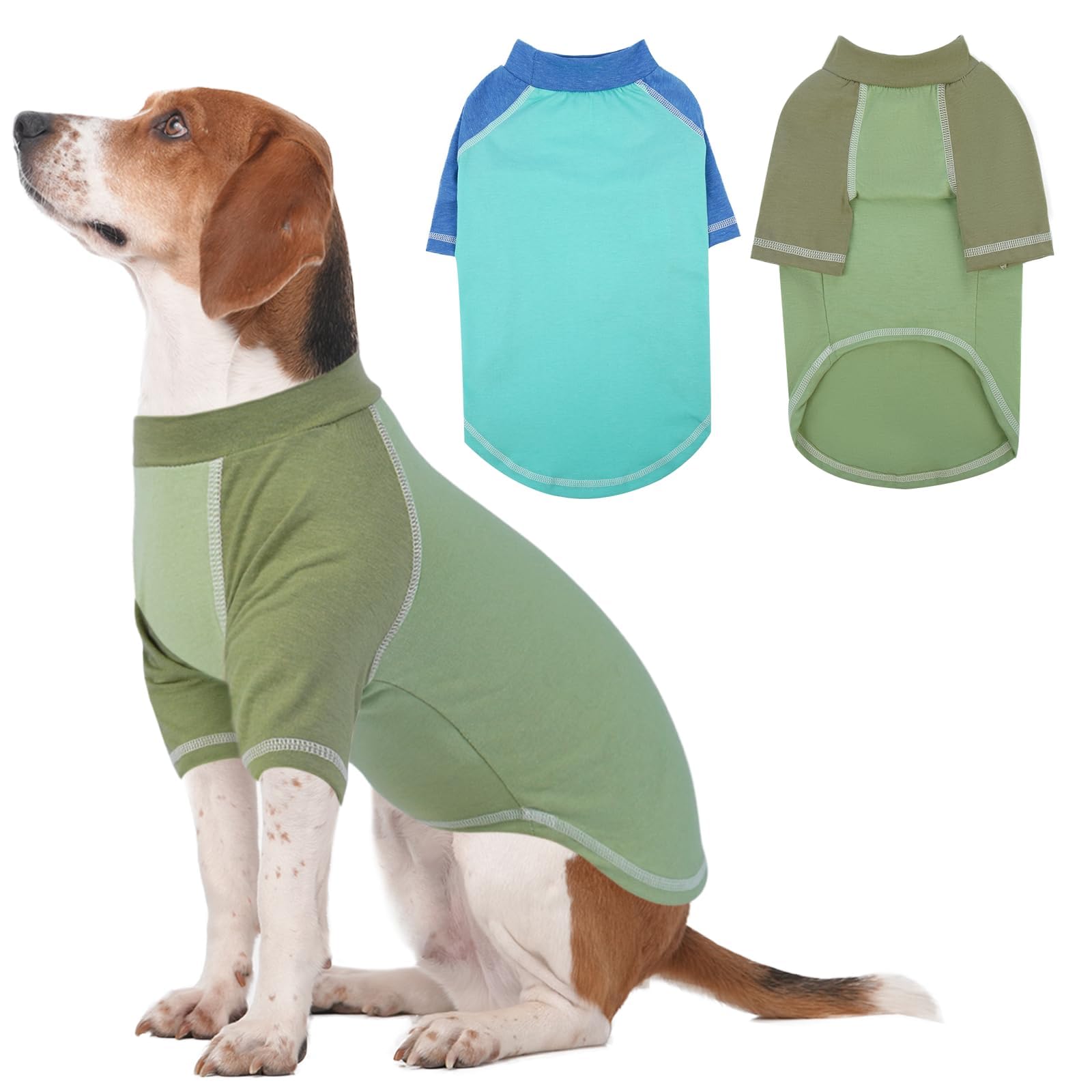 2 Pack Dog T-Shirt With Raglan Sleeves, Bluegreen, X-Large Cozy Dog Summer Shirt, Bright Color Blue Green For Medium Dog Boys, S