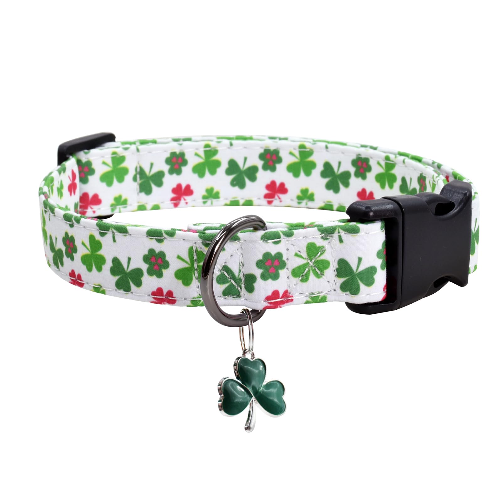 Clover Patterns Dog Collar With Accessories, Durable And Soft Cotton Dog Collars For Small Large Female And Male Dogs Pets(Clove