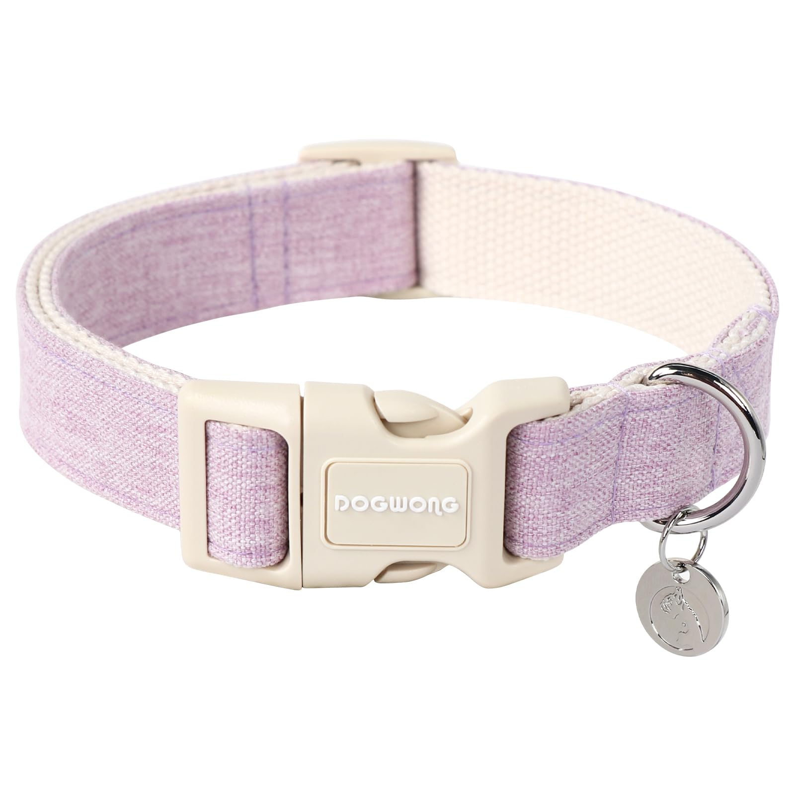 Dogwong Cotton Hemp Dog Collar, Heavy-Duty Purple Dog Collar Adjustable Soft Natural Fabric Pet Dog Collar Cute Wedding Puppy Ne