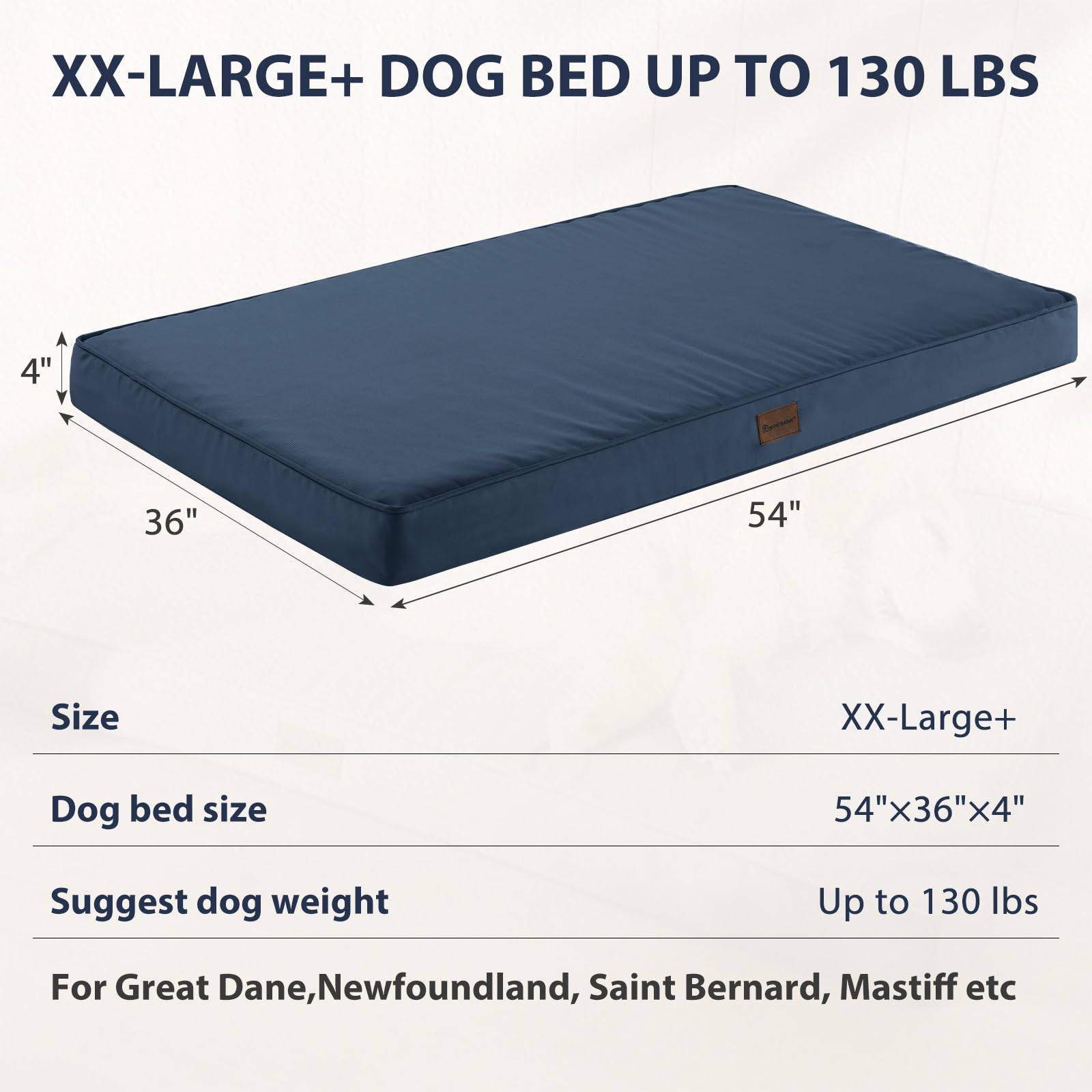 Bfpethome Outdoor Dog Bed - Waterproof, Orthopedic, Removable Cover, Egg Crate Foam (54 X 36 In, Deep Grey) For Medium, Large, E